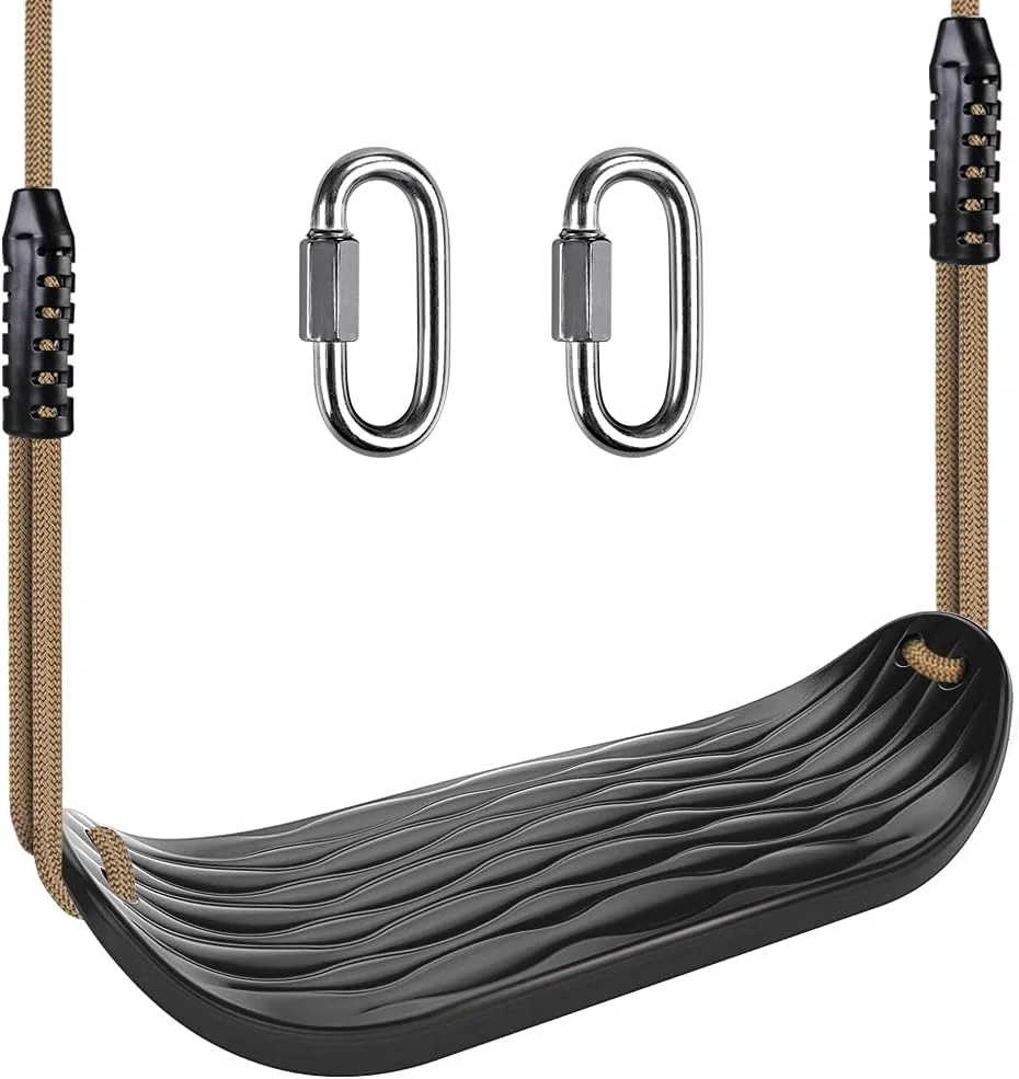 تاب پلاستیکی SELEWARE، تاب بازی با طناب قابل تنظیم و 2 کارابین، لوازم جانبی تاب بازی سنگین برای کودکان در فضای داخلی، فضای باز، حیاط خلوت، مشکی