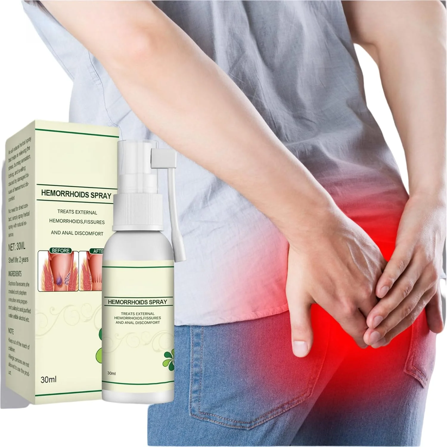 اسپری 30 میلی لیتری برای تسکین هموروئید، فرمول تسکین دهنده سریع الاثر، استفاده آسان و بدون کثیف کاری، مواد طبیعی برای تسکین ملایم، بطری اسپری مناسب 30 میلی لیتری