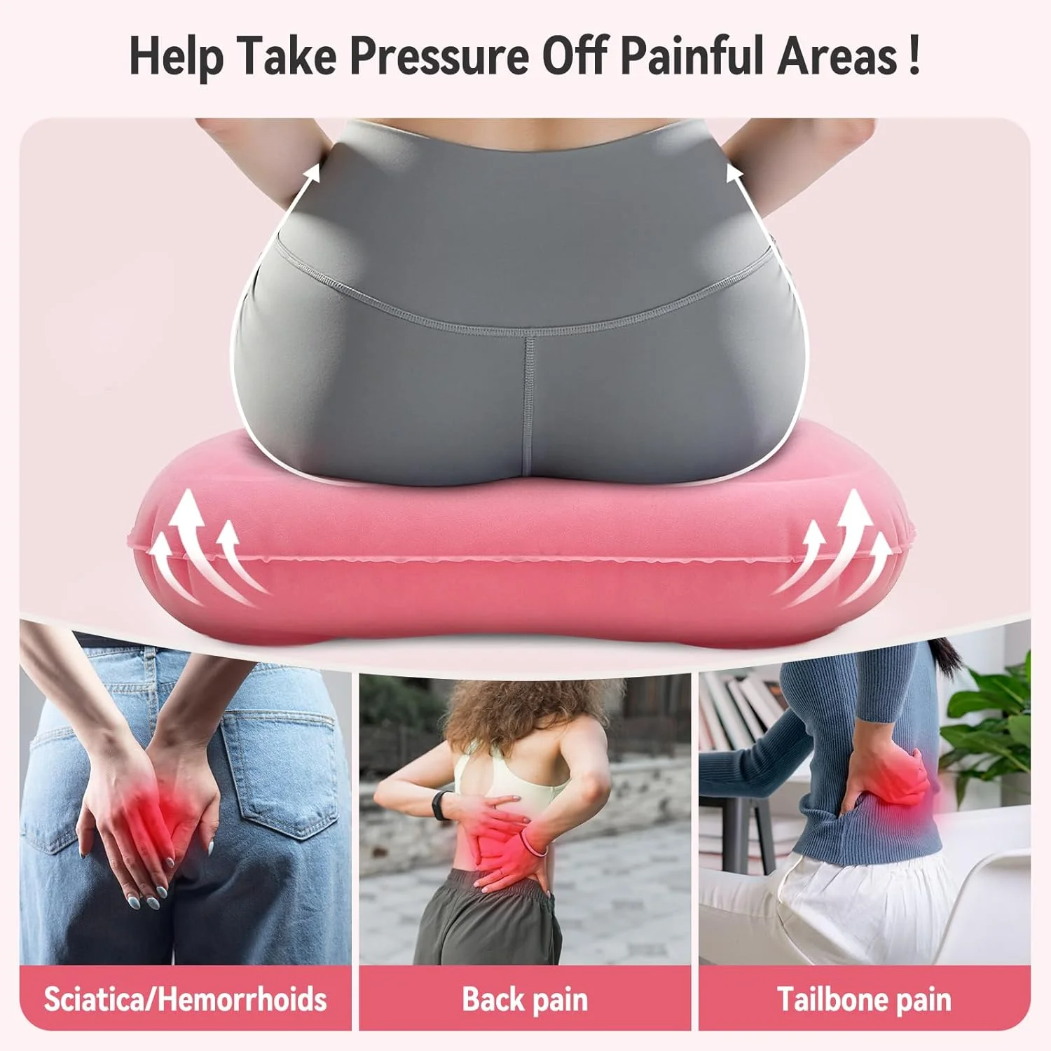 بالشتک بادی دوناتی Warmiehomy، بالش هموروئید قابل تنظیم برای درد دنبالچه، بالش نشیمن برای زخم بستر، سیاتیک، بالش بارداری، ملزومات بعد از زایمان، هواپیما، صورتی