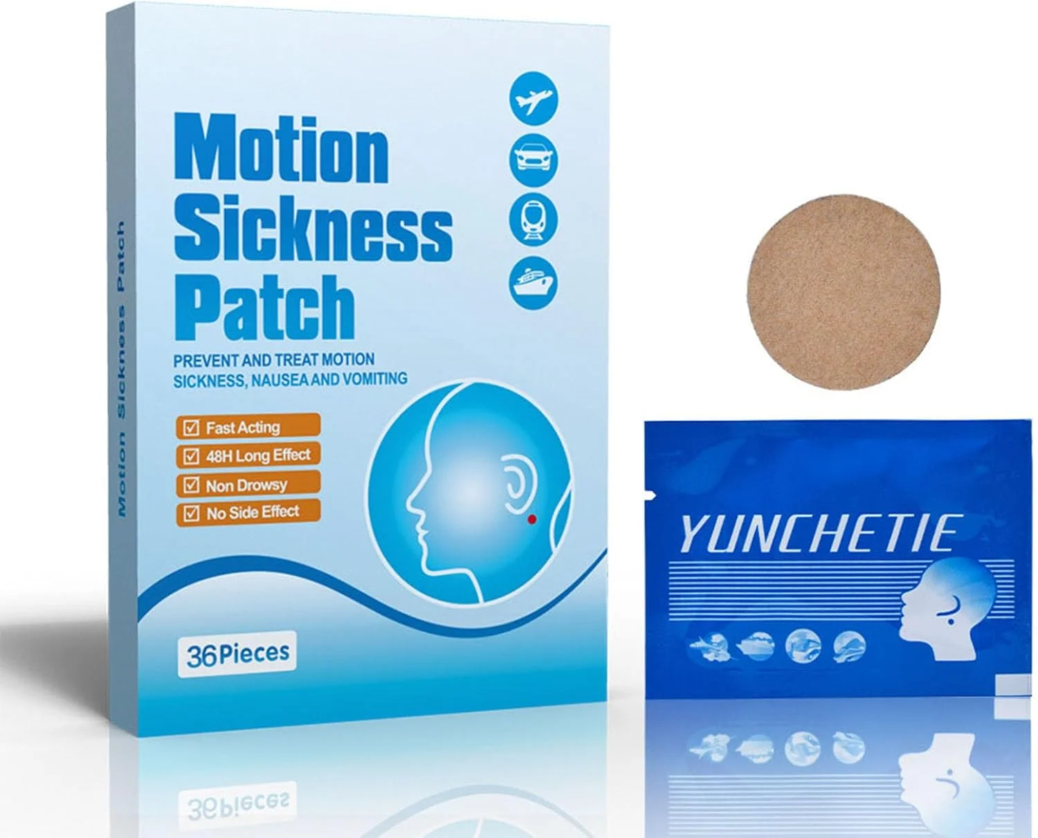 ۳۶ عدد پد ضد تهوع با حرکت طبیعی برای بزرگسالان و کودکان، مناسب برای حالت تهوع و سرگیجه، چسبندگی طولانی مدت ۷۲ ساعته برای سفرهای کویری، سفر دریایی، هواپیما (قابل استفاده پشت گوش و ناف)