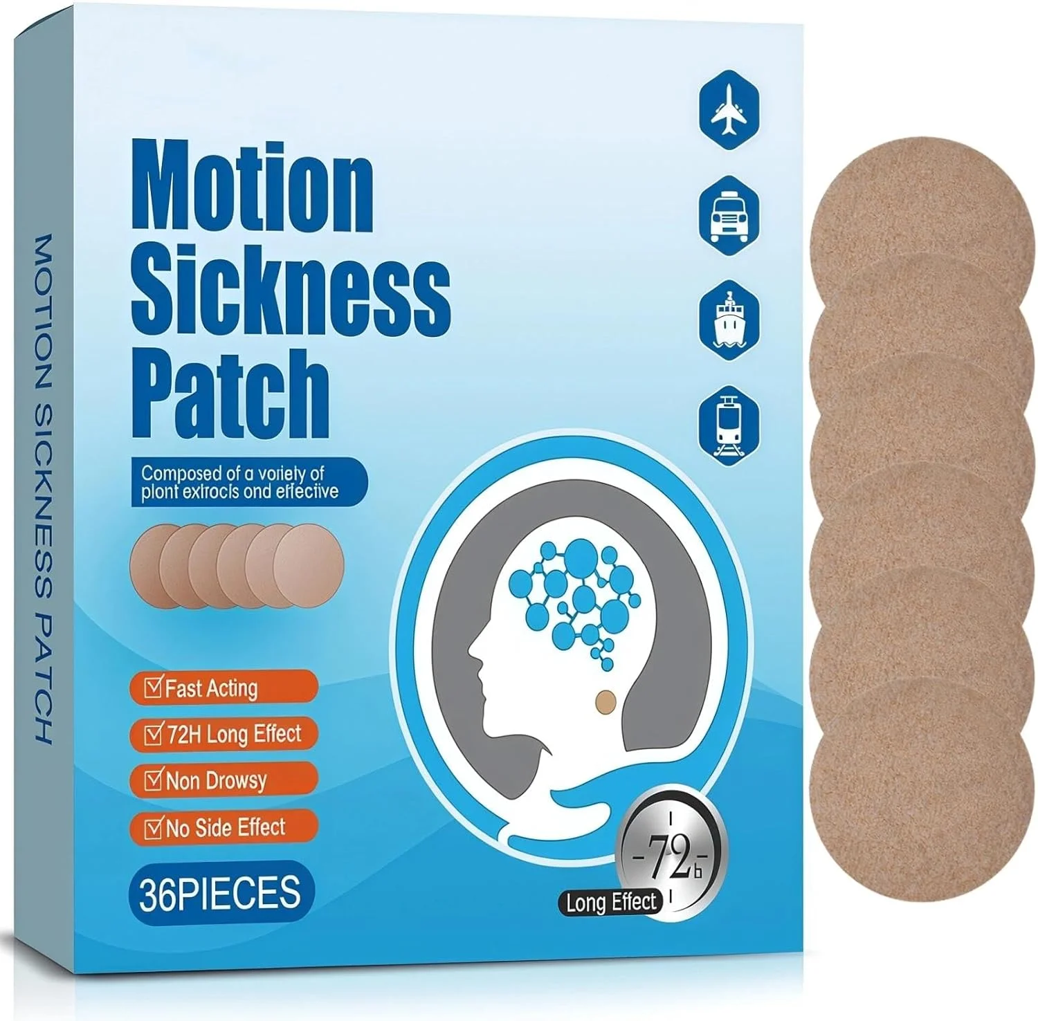 36 عدد برچسب ضد تهوع ناشی از حرکت، برچسب های سریع الاثر برای تسکین حالت تهوع، ضد استفراغ - برچسب بیماری دریا، اثر طولانی مدت 72 ساعته، ملزومات سفر برای بزرگسالان و کودکان