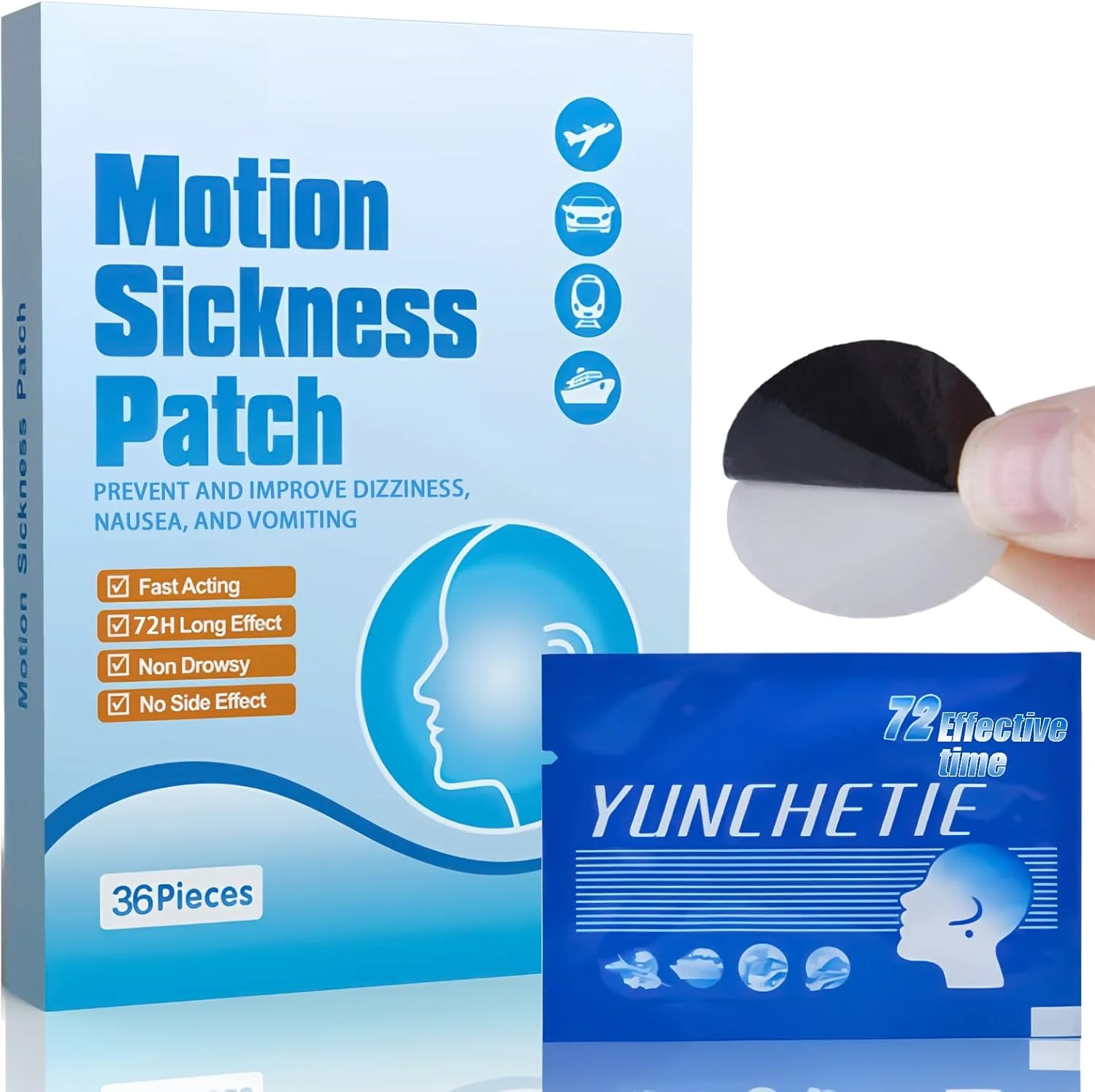 برچسب ضد تهوع و سرگیجه ناشی از حرکت، 36 عددی، مناسب خودرو، هواپیما، قایق و کشتی - تسکین سریع تهوع و استفراغ، بدون ایجاد خواب آلودگی، ماندگاری 72 ساعته، بدون عوارض جانبی
