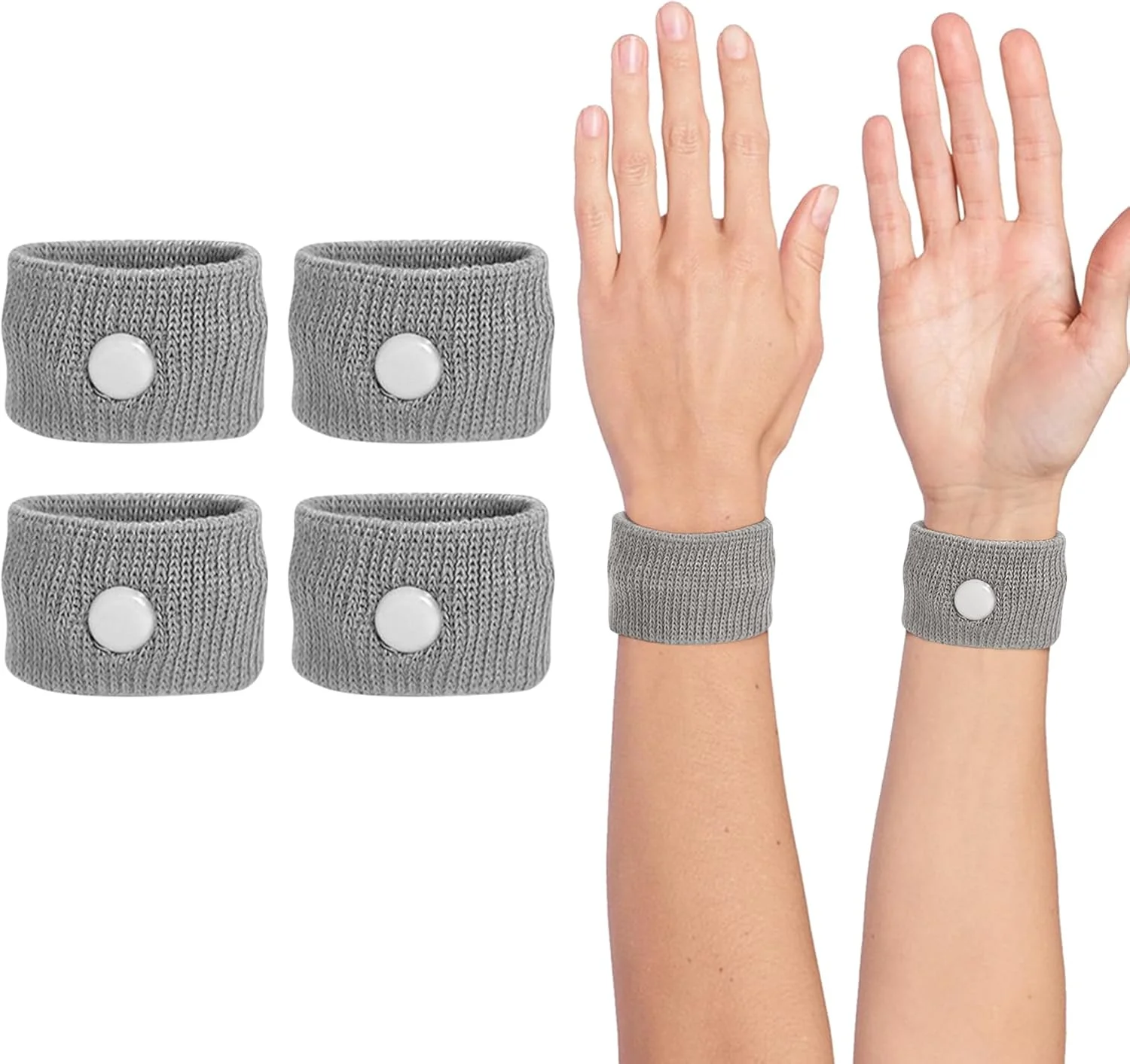 ۲ جفت مچ بند ضد تهوع، مچ بند ضد بیماری حرکتی برای کودکان و بزرگسالان، مچ بند طب فشاری طبیعی برای تسکین تهوع در سفر با ماشین، دریا و هواپیما (خاکستری، بزرگ)
