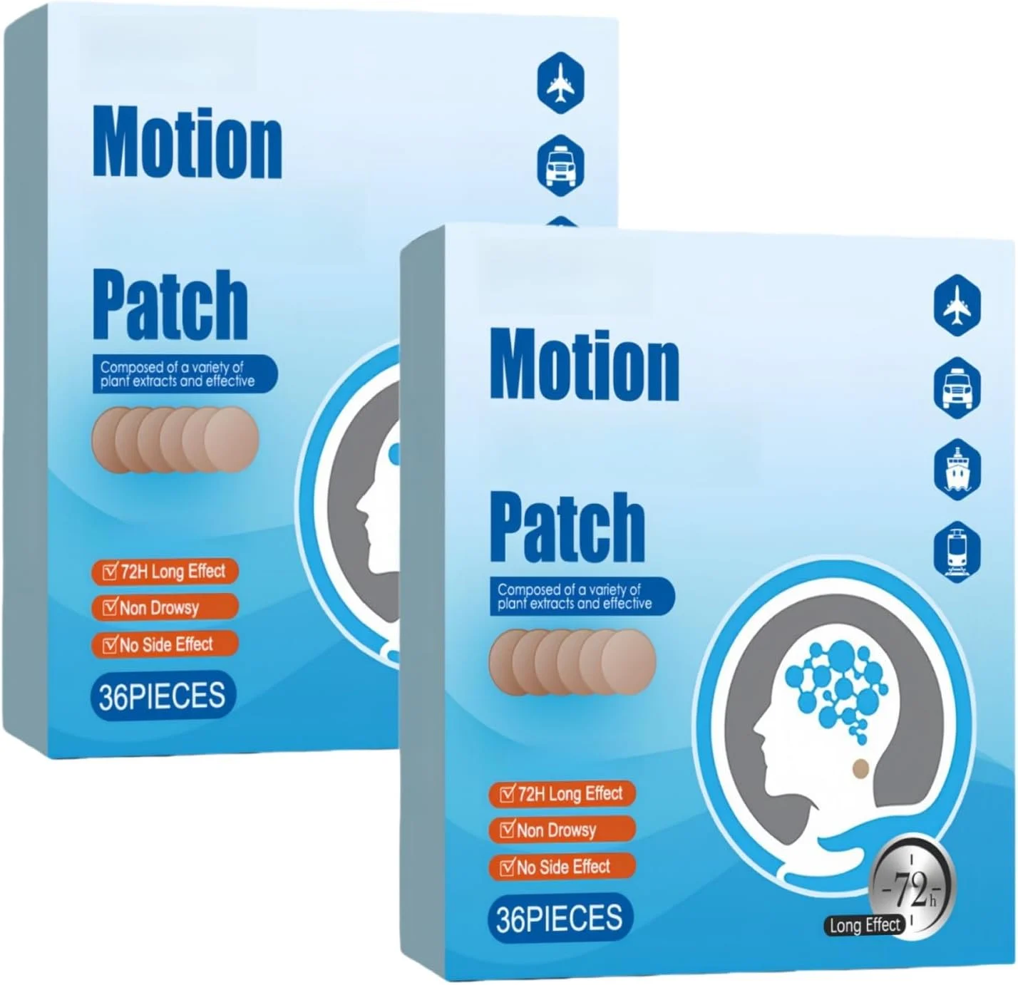 ۲ عدد پد ضد تهوع ناشی از حرکت، پدهای راحتی سفر، ۷۲ عدد تسکین دهنده طبیعی ناراحتی ناشی از حرکت برای بزرگسالان، پدهای آرامش بخش برای ماشین، هواپیما، سفر دریایی