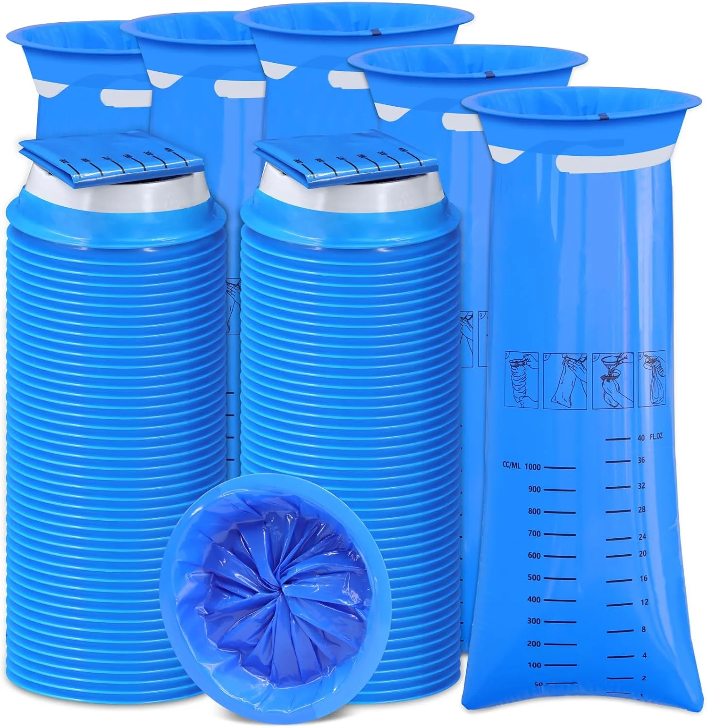 بسته 100 عددی کیسه استفراغ برای خودرو، کیسه آبی قابل حمل 1000 میلی لیتری برای حالت تهوع زنان باردار، کیسه ضد نشت برای مسافرت و بیماری حرکتی