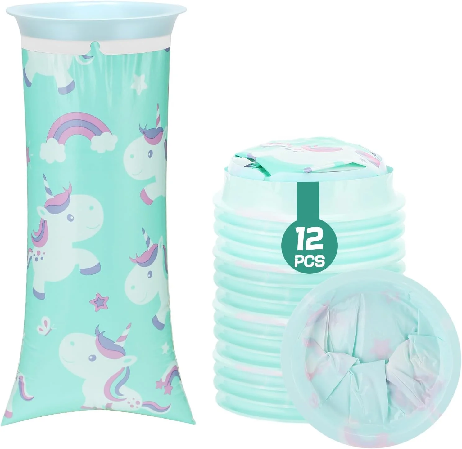 ۱۲ عدد کیسه استفراغ یکبار مصرف ۱۰۰۰ میلی لیتری ضد نشت کودکانه - قابل حمل و مهر و موم شده، کیسه های تهوع برای تسکین حالت تهوع، کیسه های استفراغ ضروری برای سفر جاده ای، کیسه های امسیس برای ماشین مسافرتی، بیماری حرکتی، طرح اسب تک شاخ