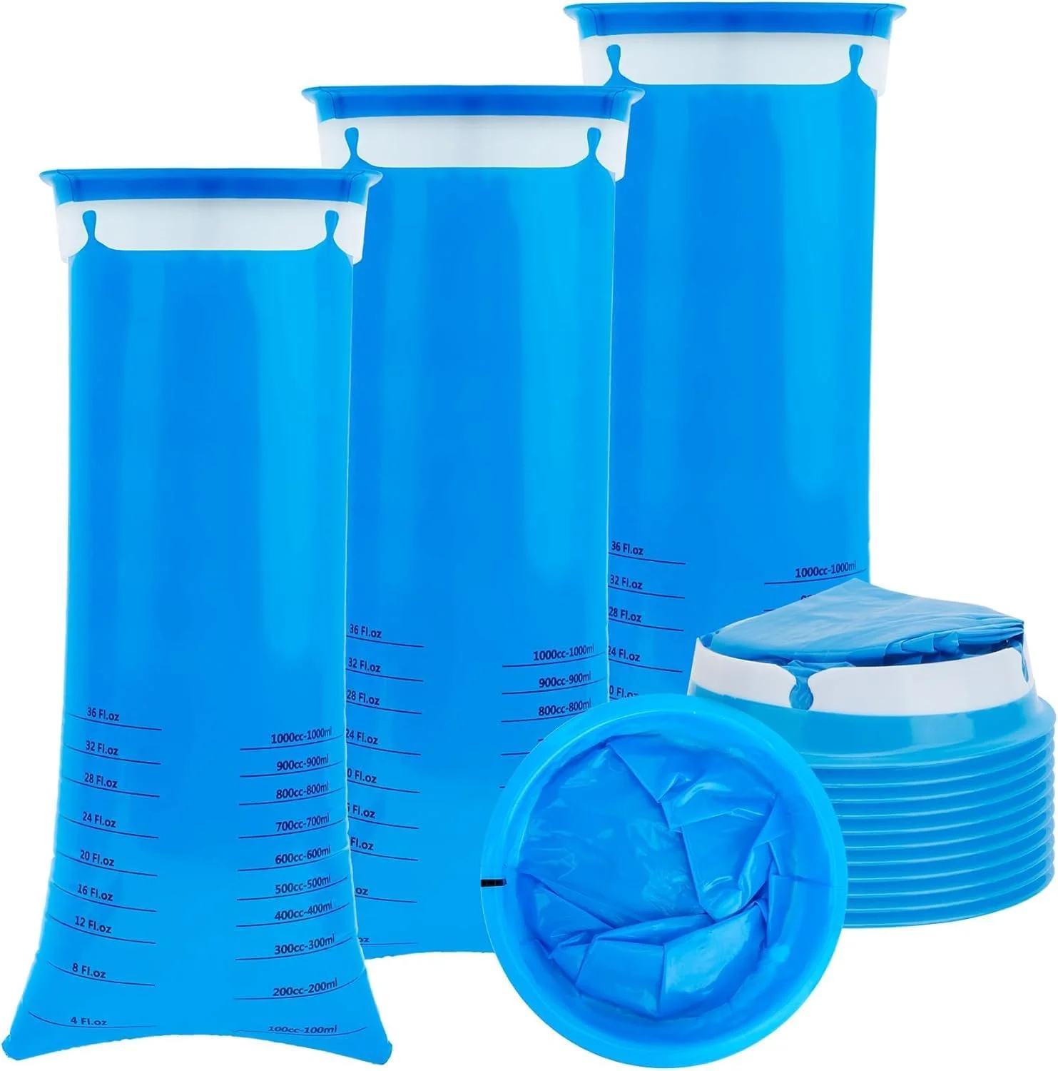 بسته 15 عددی کیسه استفراغ یکبار مصرف، کیسه امسیس 1000 میلی لیتری یکبار مصرف قابل حمل، کیسه تهوع ضخیم مقاوم در برابر نشت برای ماشین، مسافرت جاده ای، بزرگسالان، زنان، تهوع بارداری، آبی