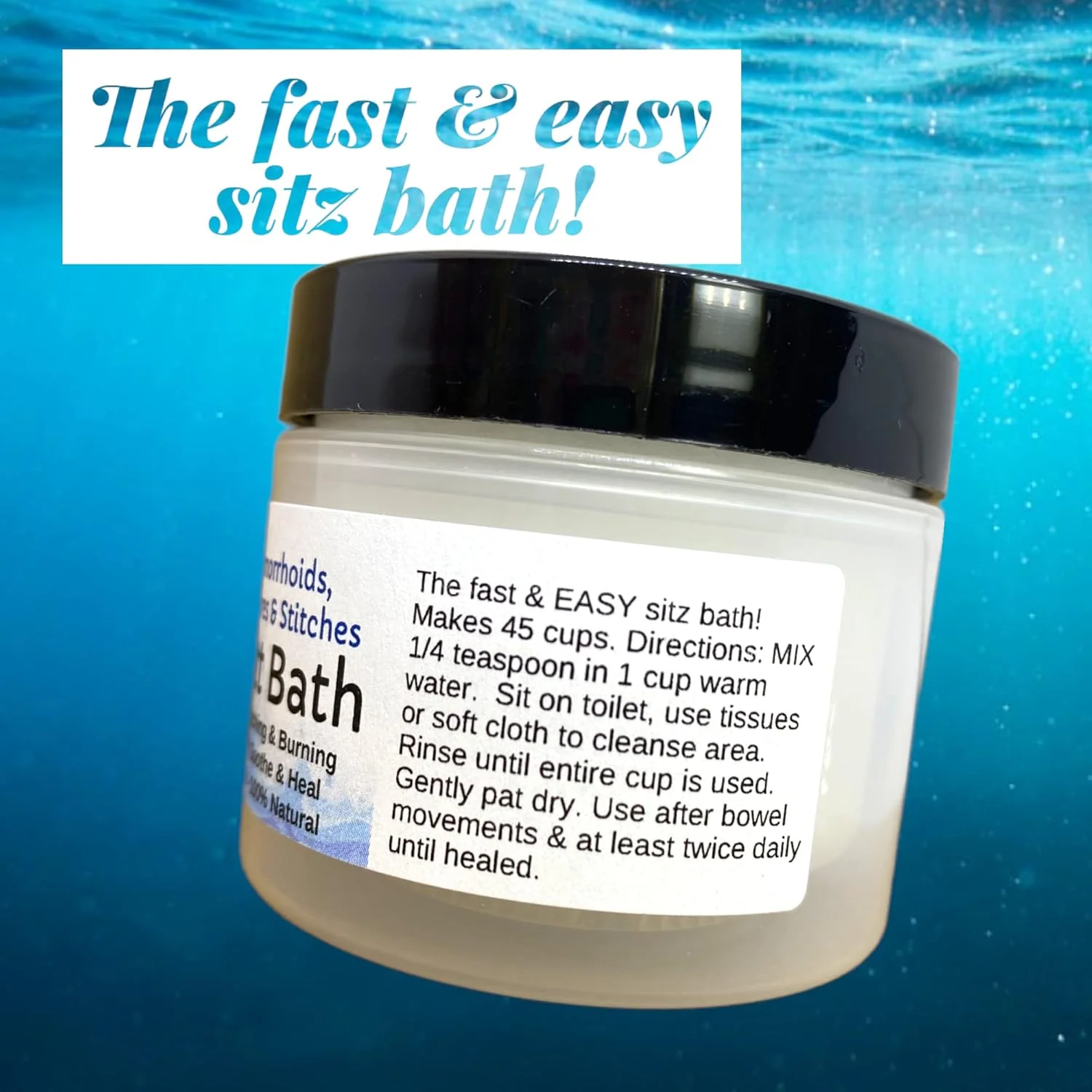 حمام التیام بخش ناحیه نشیمنگاه اربن ریلیف! مناسب برای هموروئید، فیشر و بخیه. تسکین دهنده خارش و سوزش. تمیز کننده، التیام بخش و تسکین دهنده. حمام سیتز آسان! تسکین سریع! حاوی نمک دریایی التیام بخش. ملایم، موثر و 100% طبیعی