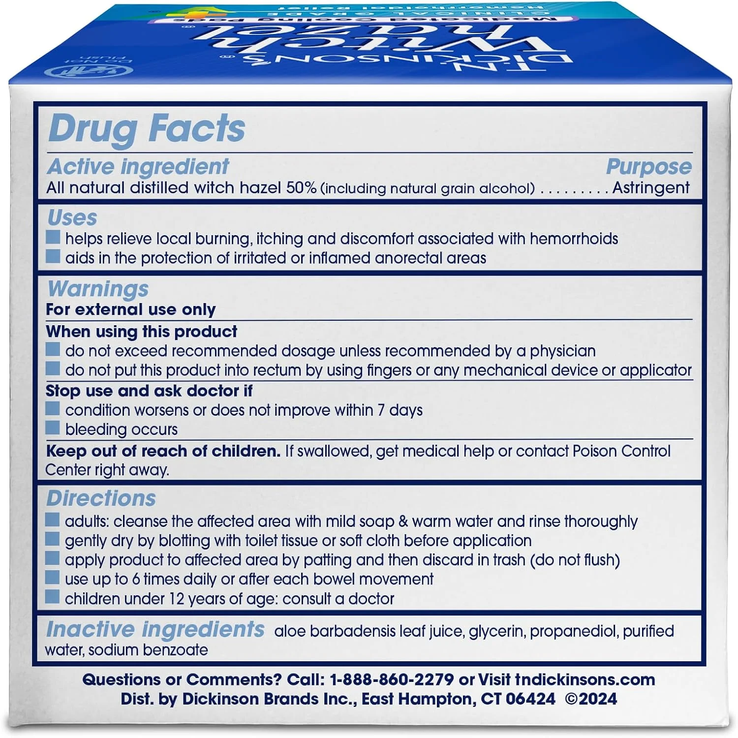 پدهای حاوی فندق افسونگر و آلوئه T.N. Dickinson's، شفاف، 100 عددی