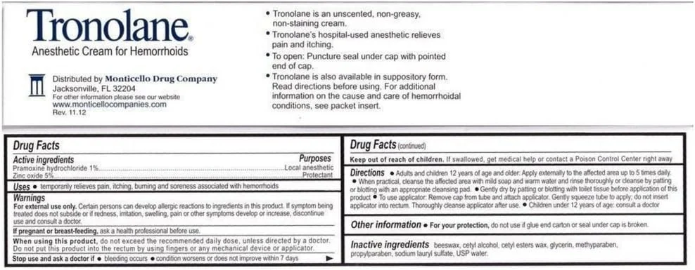 کرم بی حس کننده دوگانه ترونولان برای بواسیر - 1 اونس