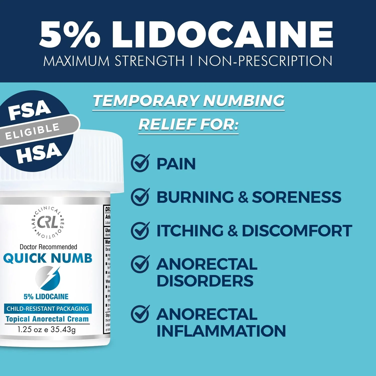 کرم بی حسی موضعی لیدوکائین 5% برای تسکین سریع درد، 35 گرم، کرم بی حس کننده قوی با نفوذ عمیق با آلوئه ورا، ویتامین E، لسیتین و درب مقاوم در برابر کودک