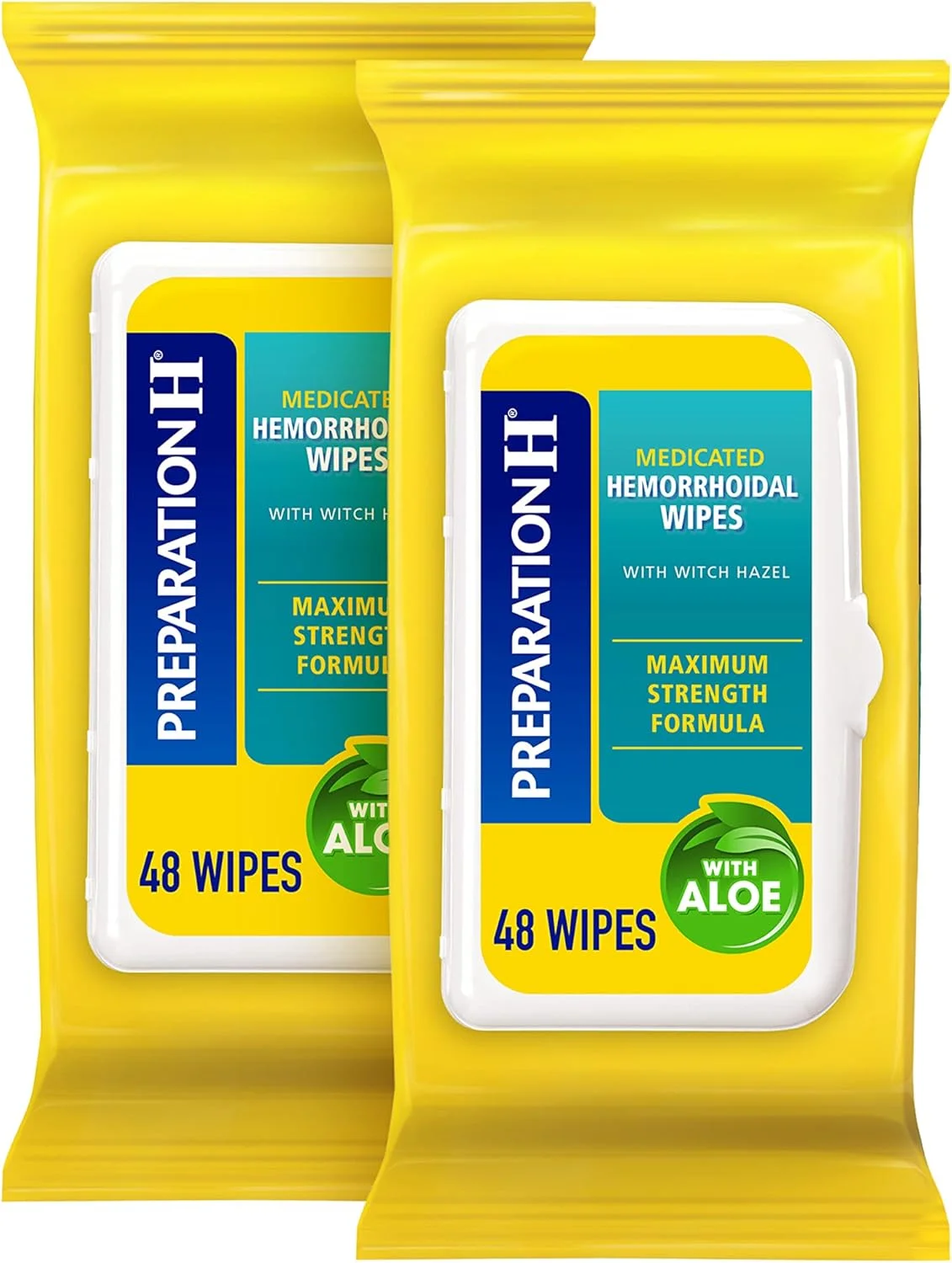 دستمال مرطوب التیام بخش بواسیر Preparation H، تسکین دهنده قوی با فندق افسونگر و آلوئه ورا، بسته (2 بسته 48 عددی، 96 عدد)