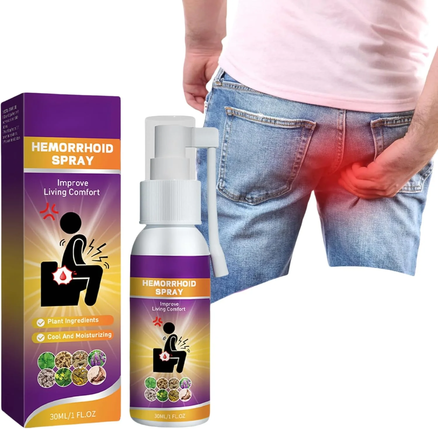 اسپری تسکین دهنده هموروئید 30 میلی لیتر، کاهش تورم و ناراحتی، کوچک کننده تورم هموروئید، تسکین سریع، درمان هموروئید خارجی، نازل اسپری مناسب