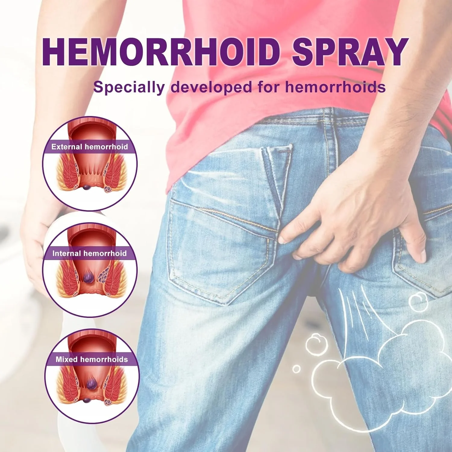 اسپری تسکین دهنده هموروئید 30 میلی لیتر، کاهش تورم و ناراحتی، کوچک کننده تورم هموروئید، تسکین سریع، درمان هموروئید خارجی، نازل اسپری مناسب