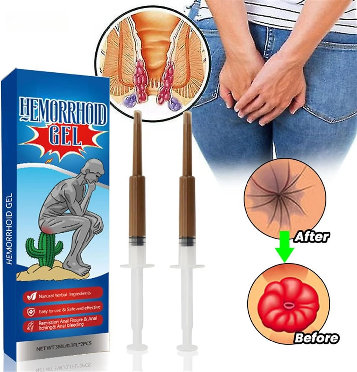 ژل هموروئید گیاهی، تسکین دهنده هموروئید داخلی و خارجی، شیاف هموروئید، ایجاد حس خنکی سریع، ملایم و غیر تحریک کننده (2 عدد)