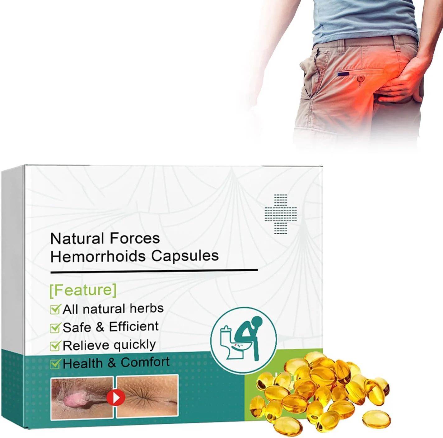 کپسول های گیاهی طبیعی تسکین دهنده بواسیر - تسکین سریع درد برای هموروئید داخلی و خارجی با اثر خنک کننده و آرامش بخش