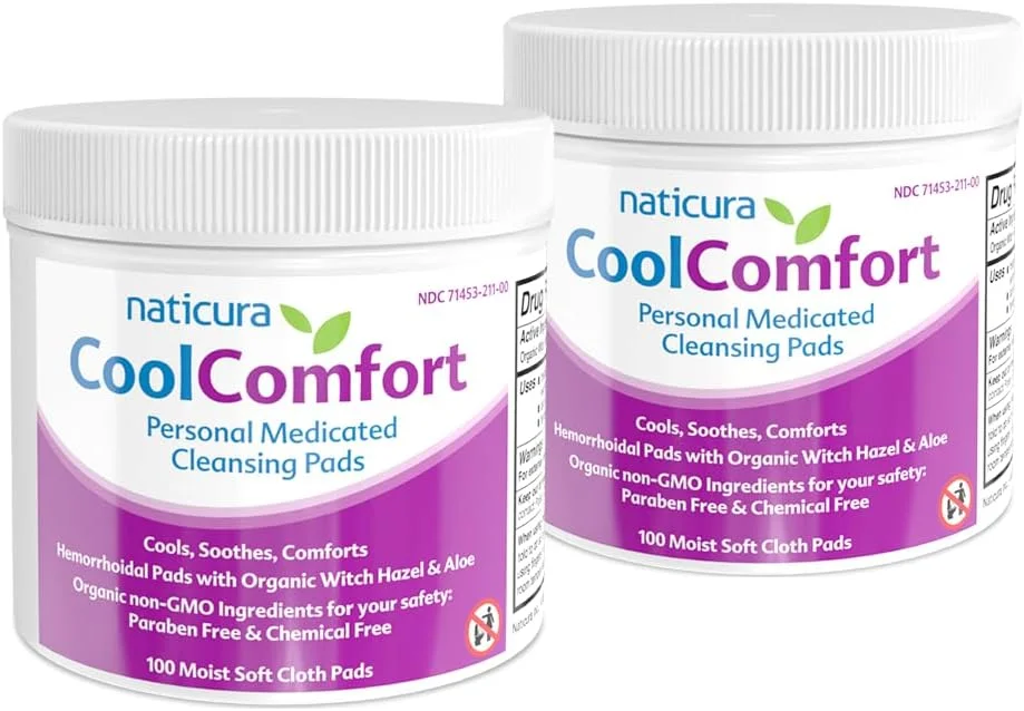 پدهای پاک کننده شخصی کول‌کامفورت با فندق افسونگر ارگانیک و آلوئه ورا - دستمال مرطوب های کاملا طبیعی و سریع الاثر برای سوزش، خارش، درد و تورم ناشی از هموروئید - بدون پارابن - بسته 2 عددی