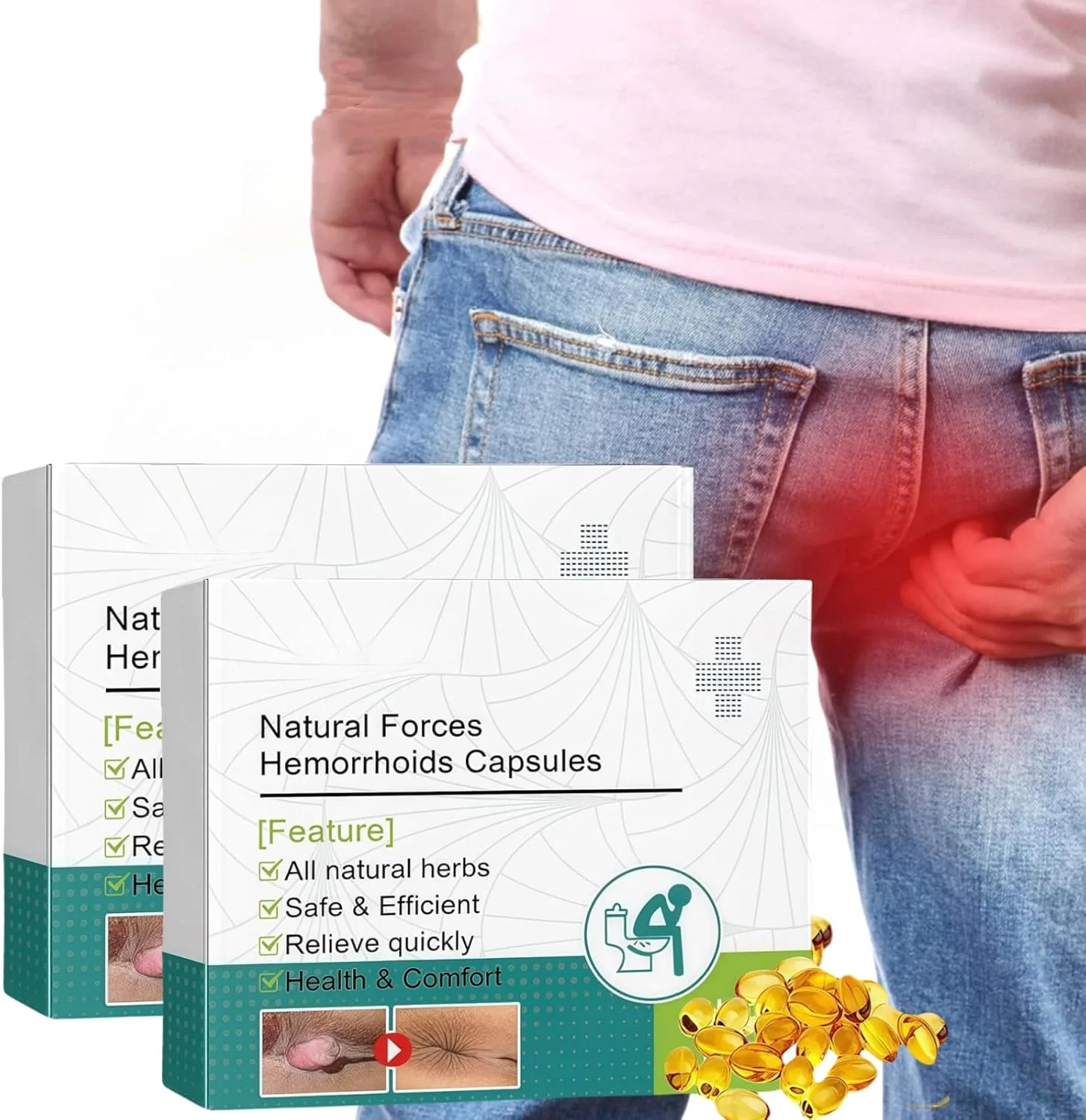 کپسول بواسیر گیاهی قوی برای تسکین سریع درد یا ناراحتی ناشی از بواسیر، استعمال خارجی، اثر تسکین دهنده و خنک کننده - 2 بسته 7 عددی