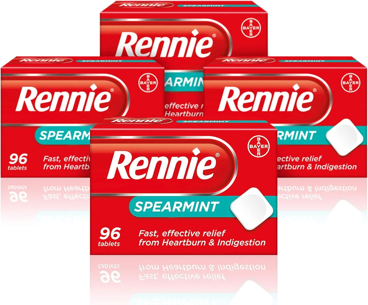 قرص های ضد اسید رنی، با طعم نعناع، ​​تسکین سوزش سر دل و سوء هاضمه، تسکین سریع و موثر ریفلاکس اسید، 4 بسته 96 عددی