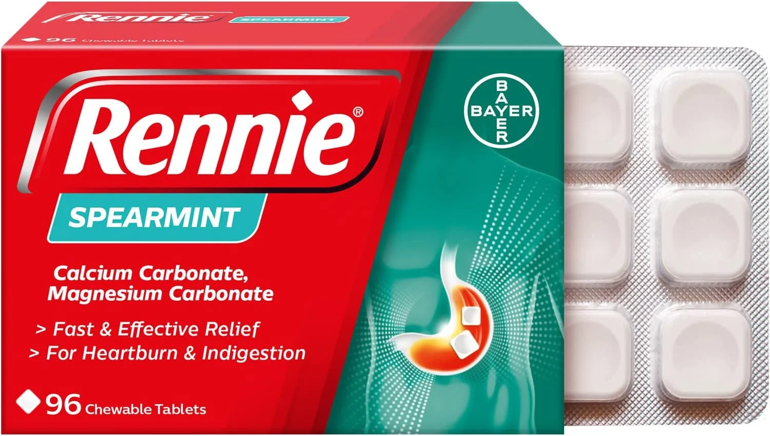قرص های ضد اسید رنی، با طعم نعناع، تسکین سوزش سر دل و سوء هاضمه، تسکین سریع و موثر ریفلاکس اسید، 4 بسته 96 عددی قرص های ضد اسید رنی، با طعم نعناع، تسکین سوزش سر دل و سوء هاضمه، تسکین سریع و موثر ریفلاکس اسید، 4 بسته 96 عددی