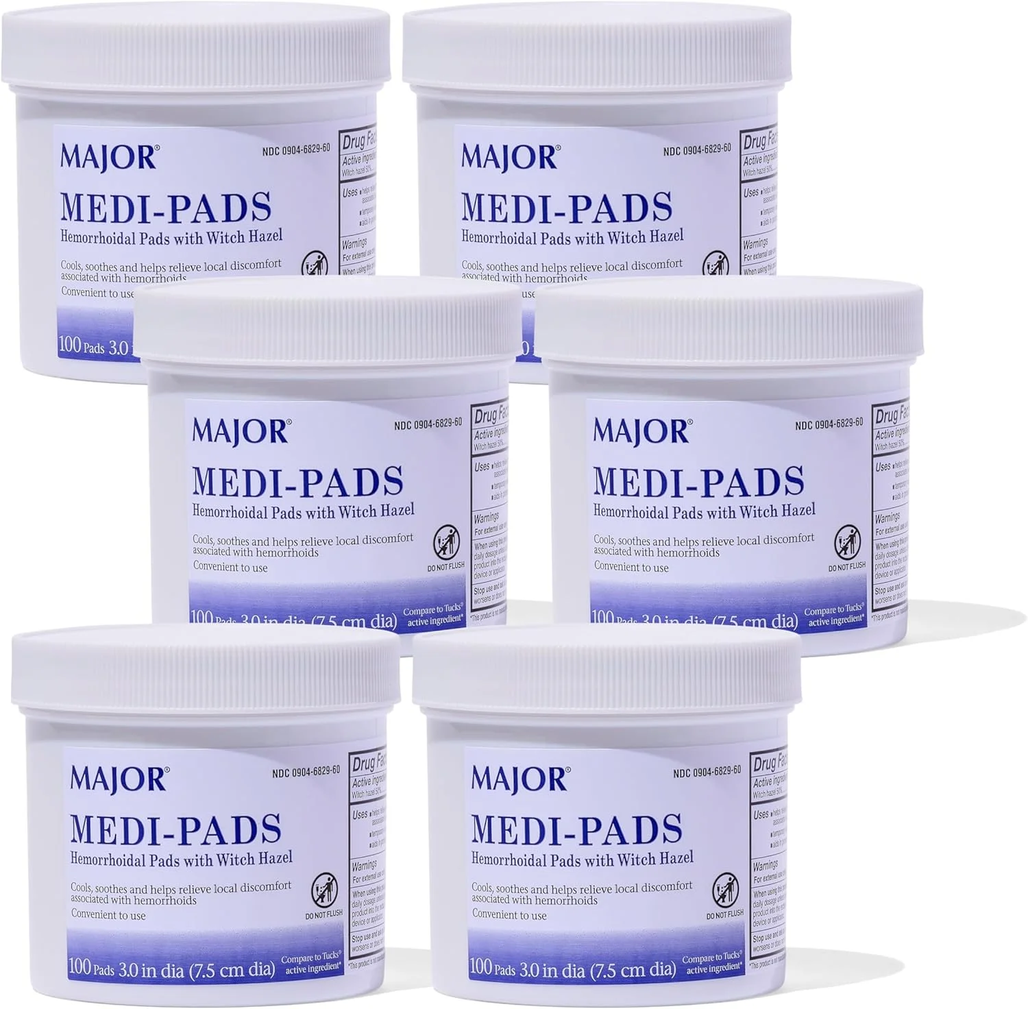 پدهای بهداشتی تمیز کننده هموروئید میجر با فندق افسونگر - تسکین دهنده خنک کننده با آلوئه ورا - بسته 6 عددی 100 تایی