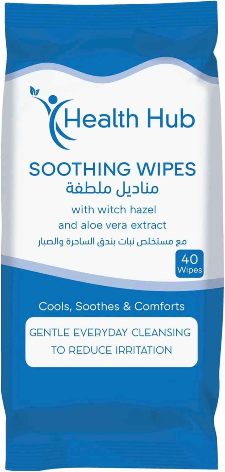 دستمال مرطوب بواسیر، فندق افسونگر و آلوئه ورا برای تسکین مطلوب درد، اثر خنک کننده و ضد عفونی کننده، دارای تاییدیه GMP، بسته 40 عددی