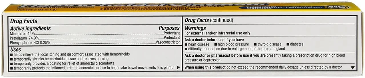 پماد برای رفع سوزش، خارش و ناراحتی ناشی از بواسیر، حاوی فنيل افرين هیدروکلراید، وازلین و روغن معدنی، 2 اونس