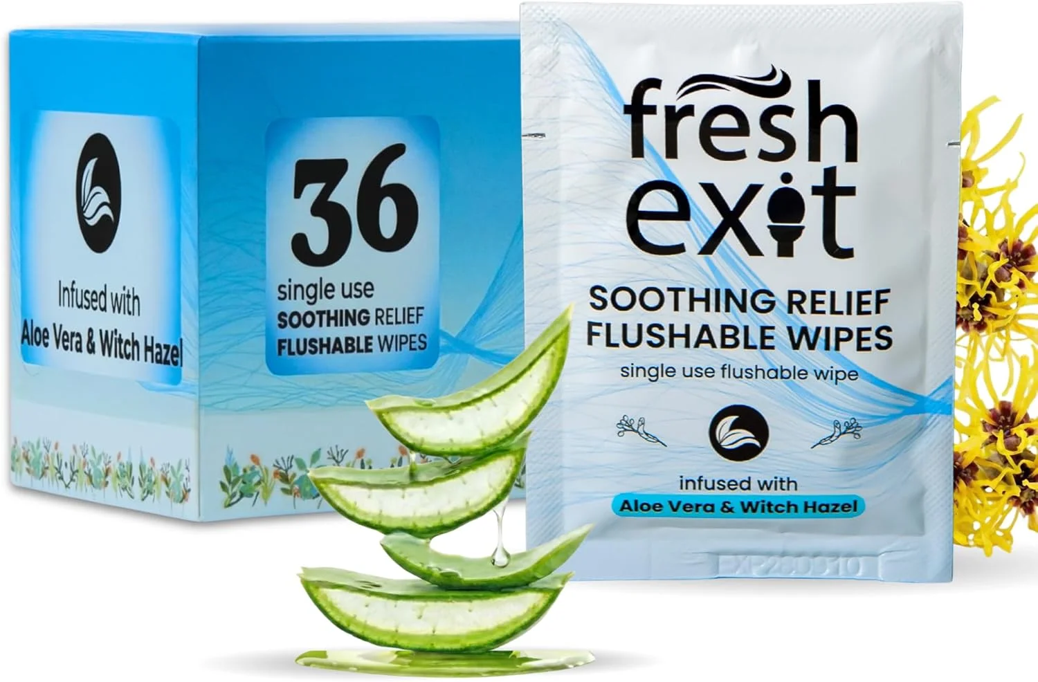 دستمال مرطوب التیام دهنده – 36 عدد – بسته بندی تکی حاوی فندق افسونگر و آلوئه ورا، دستمال مرطوب بزرگ و محتاطانه مسافرتی برای بزرگسالان، تسکین دهنده و ملایم برای پوست