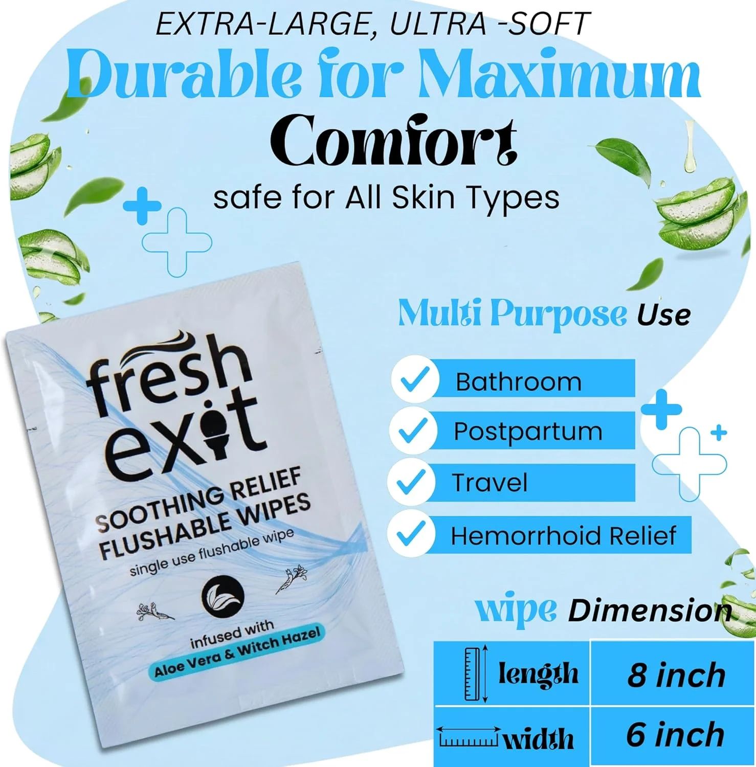 دستمال مرطوب التیام دهنده – 36 عدد – بسته بندی تکی حاوی فندق افسونگر و آلوئه ورا، دستمال مرطوب بزرگ و محتاطانه مسافرتی برای بزرگسالان، تسکین دهنده و ملایم برای پوست