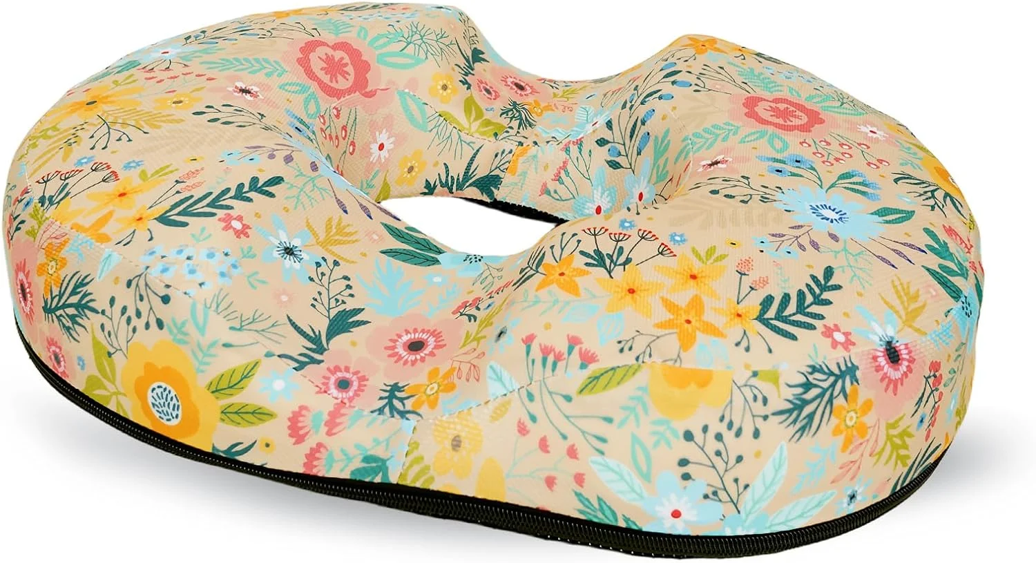 بالشتک دوناتی طرح گل برای تسکین درد دنبالچه و هموروئید - بالشتک صندلی اداری طرح گل برای نشستن طولانی مدت - بالشتک صندلی خودرو مموری فوم برای تسکین فشار و درد