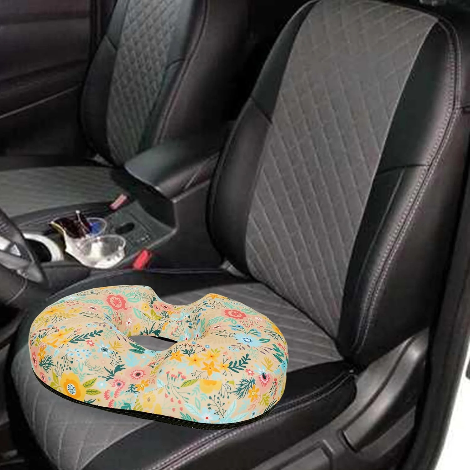 بالشتک دوناتی طرح گل برای تسکین درد دنبالچه و هموروئید - بالشتک صندلی اداری طرح گل برای نشستن طولانی مدت - بالشتک صندلی خودرو مموری فوم برای تسکین فشار و درد