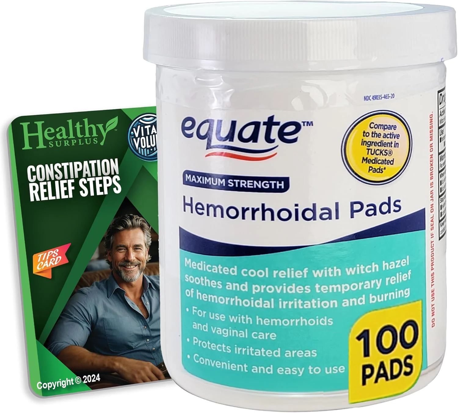 پدهای بواسیر اکوئیت - بسته 100 عددی با قدرت حداکثری و کارت راهنمای نکات مربوط به یبوست