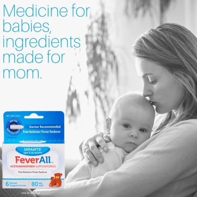 شیاف استامینوفن FeverAll مخصوص نوزادان، 6 شیاف مقعدی 80 میلی گرمی (بسته 3 عددی)