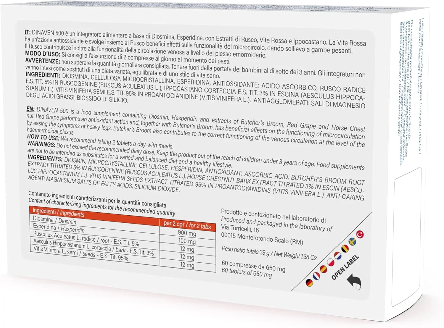 DULÀC FARMACEUTICI 1982 - مکمل دیوسمین هسپریدین Dinaven 500، 120 قرص، درمان بواسیر، رگ های واریسی، رگ های عنکبوتی، پاها و ساق های متورم، سنگینی پاها، درمان لیپودما