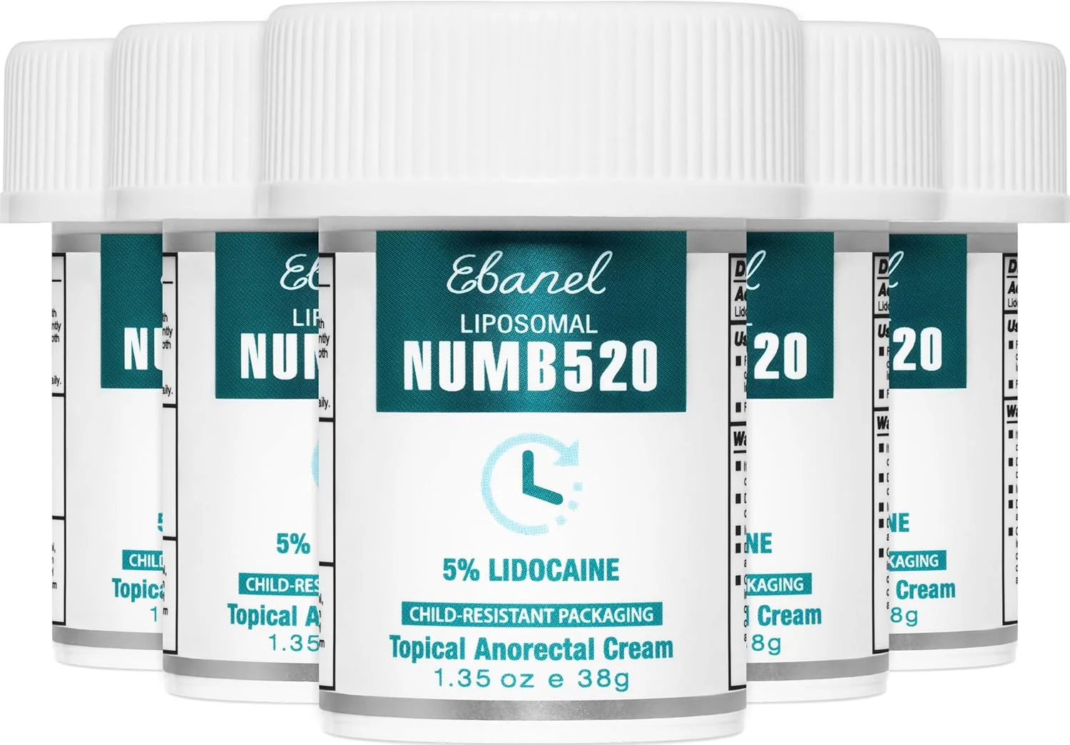 کرم بی‌حسی لیدوکائین 5% Ebanel، کرم تسکین درد و خارش، بسته 5 عددی کرم بی‌حس کننده موضعی لیدوکائین با حداکثر قدرت به همراه ویتامین E برای مصارف موضعی و مقعدی، درمان هموروئید