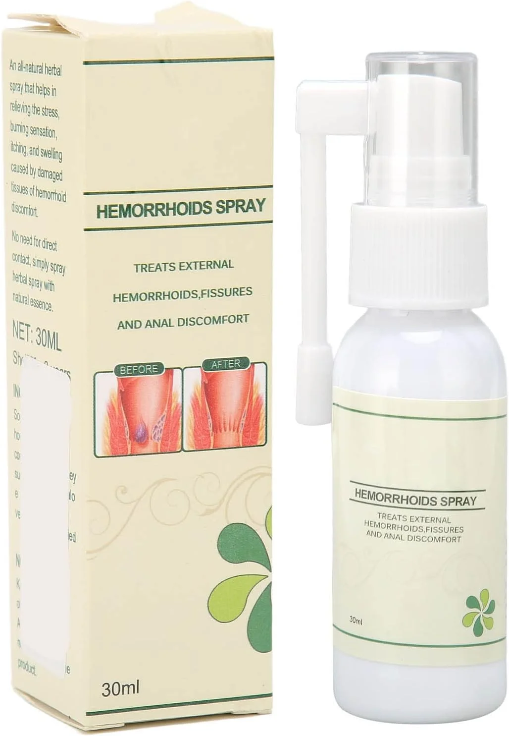 اسپری 30 میلی لیتری برای رفع ناراحتی مقعدی، درمان، عصاره گیاهی تسکین دهنده درد و خارش، محلول سرم برای ناراحتی های خارجی، شقاق و ناراحتی مقعدی