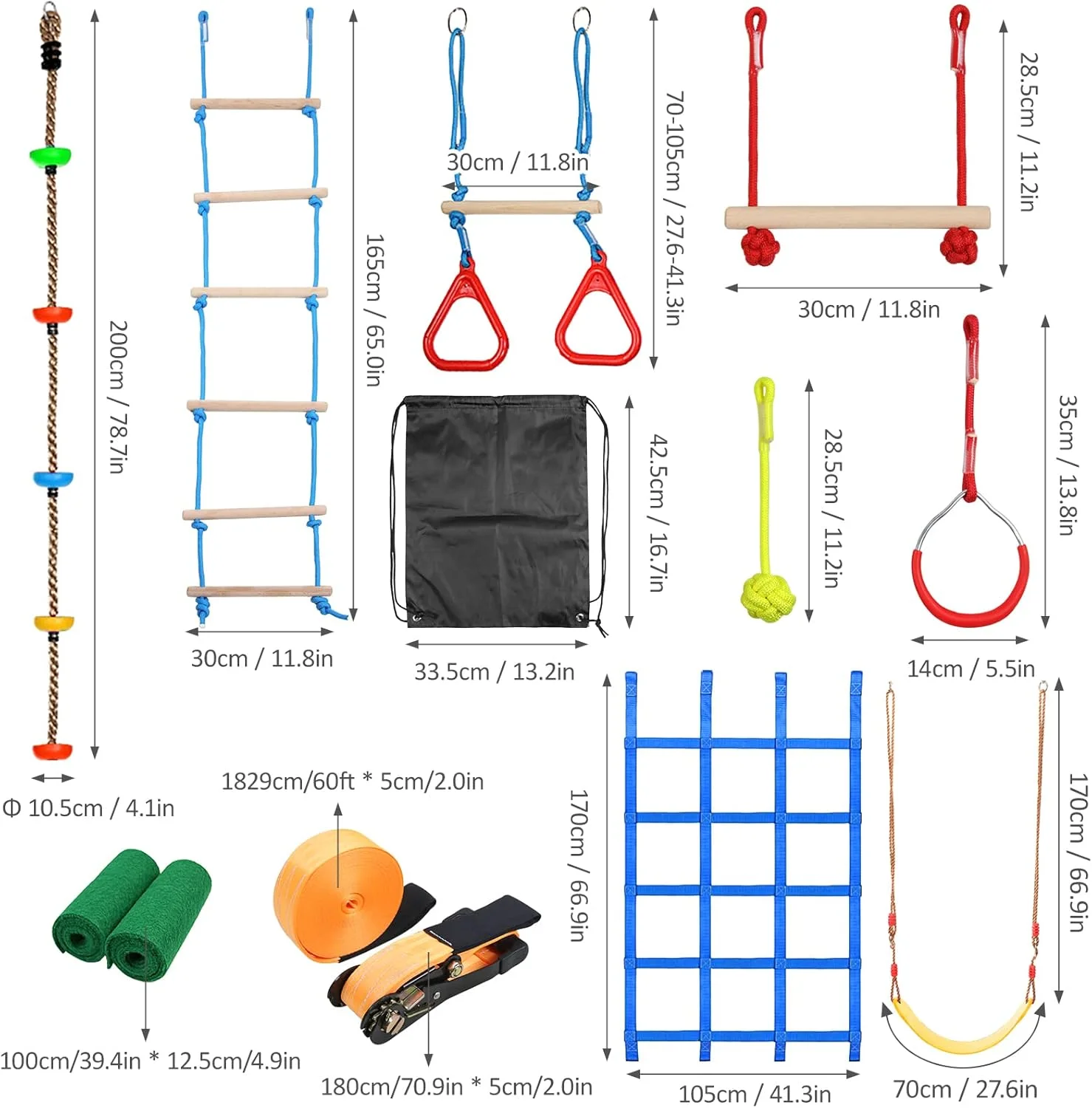 ست موانع صعود کودکان پپیسکی، مسیر موانع کودکان، مجموعه بازی در فضای باز، لوازم جانبی تاب