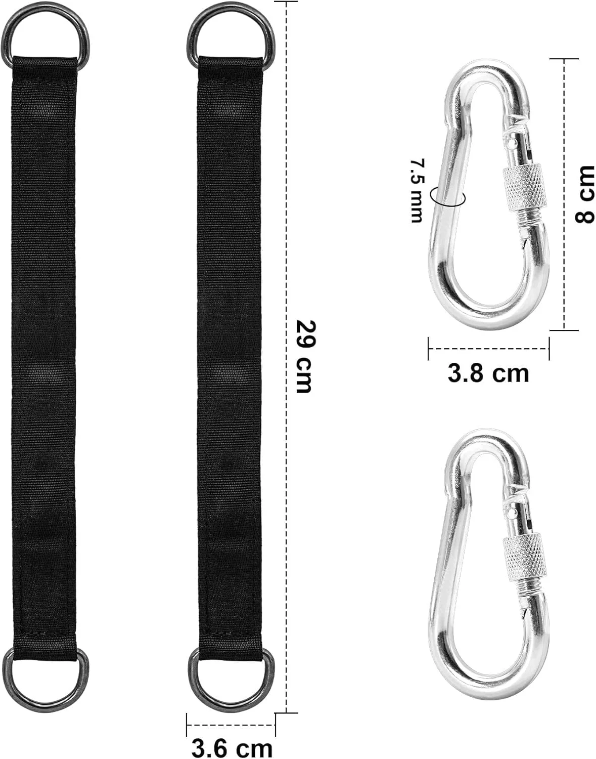 مجموعه 4 عددی اتصال دهنده های تخت آویز، بند تاب درختی، کیت تاب قابل حمل نایلونی، بند آویز مقاوم در برابر پارگی با 4 کارابین و 4 حلقه D برای صندلی آویز تاب