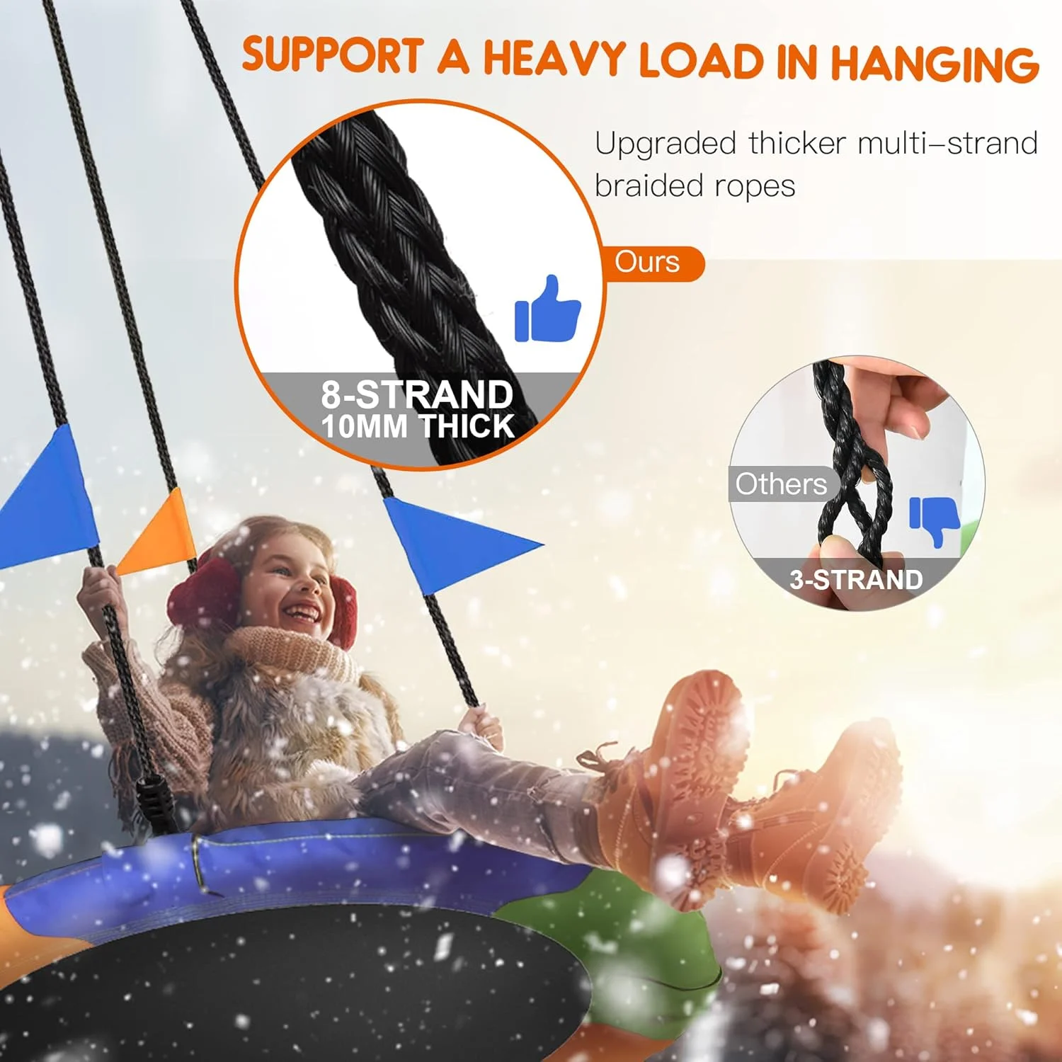 تاب بازی درختی بشقابی پیس ارث 40 اینچی با ظرفیت وزنی 300 کیلوگرم، 2 بند آویز اضافه، طناب های چند رشته ای قابل تنظیم، صندلی تاب ایمن و بادوام رنگارنگ برای کودکان و بزرگسالان