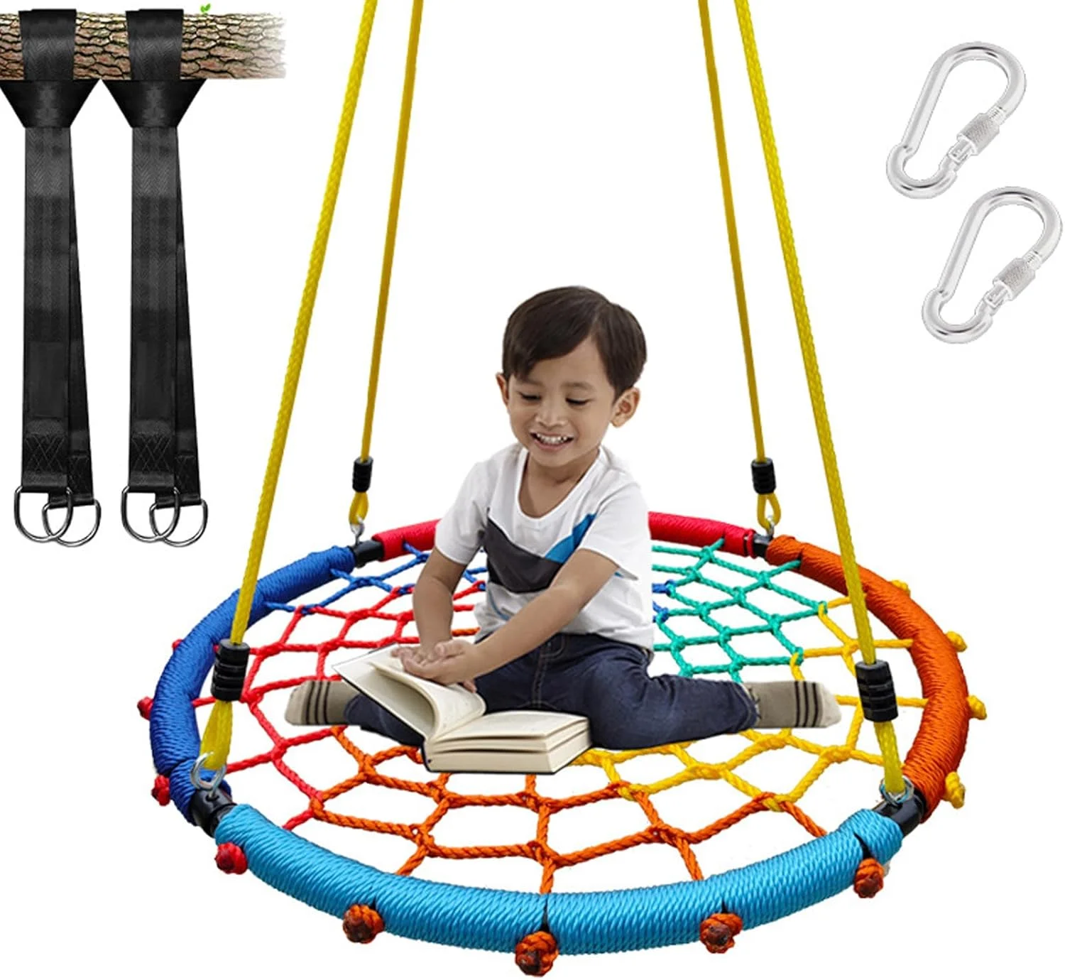 تاب بازی گرد درختی IS MUHE، تاب طنابی قابل تنظیم برای کودکان و بزرگسالان، قطر 80 سانتی متر، حداکثر وزن تا 300 کیلوگرم، مناسب برای خانه، باغ، فضای باز