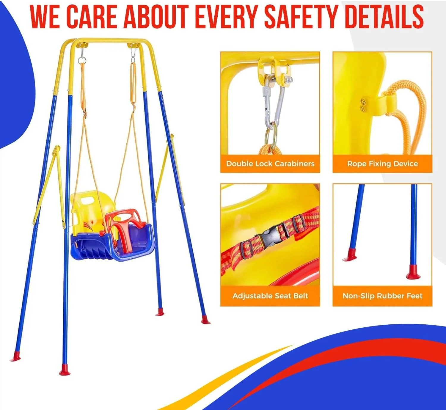 تاب پلاستیکی 3 در 1 برای کودکان، بادوام و محکم، تاب چند منظوره کودک برای داخل و خارج از خانه، تاب آویز صندلی مقاوم و غیر سمی برای زمین بازی نوزادان و کودکان، سازگار با محیط زیست (XL)