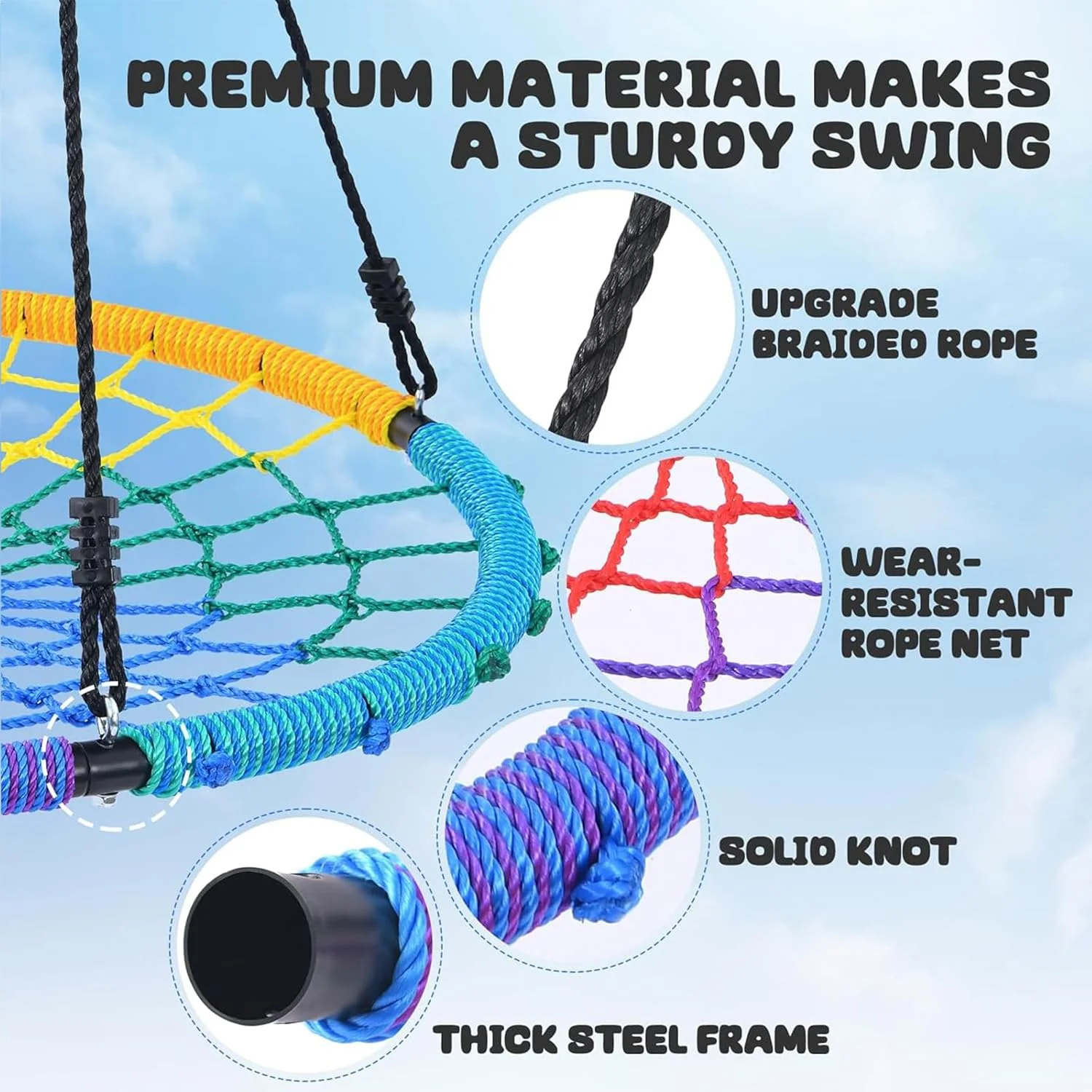 تاب بازی گرد درختی IS MUHE، تاب طنابی قابل تنظیم برای کودکان و بزرگسالان، قطر 80 سانتی متر، حداکثر وزن تا 300 کیلوگرم، مناسب برای خانه، باغ، فضای باز