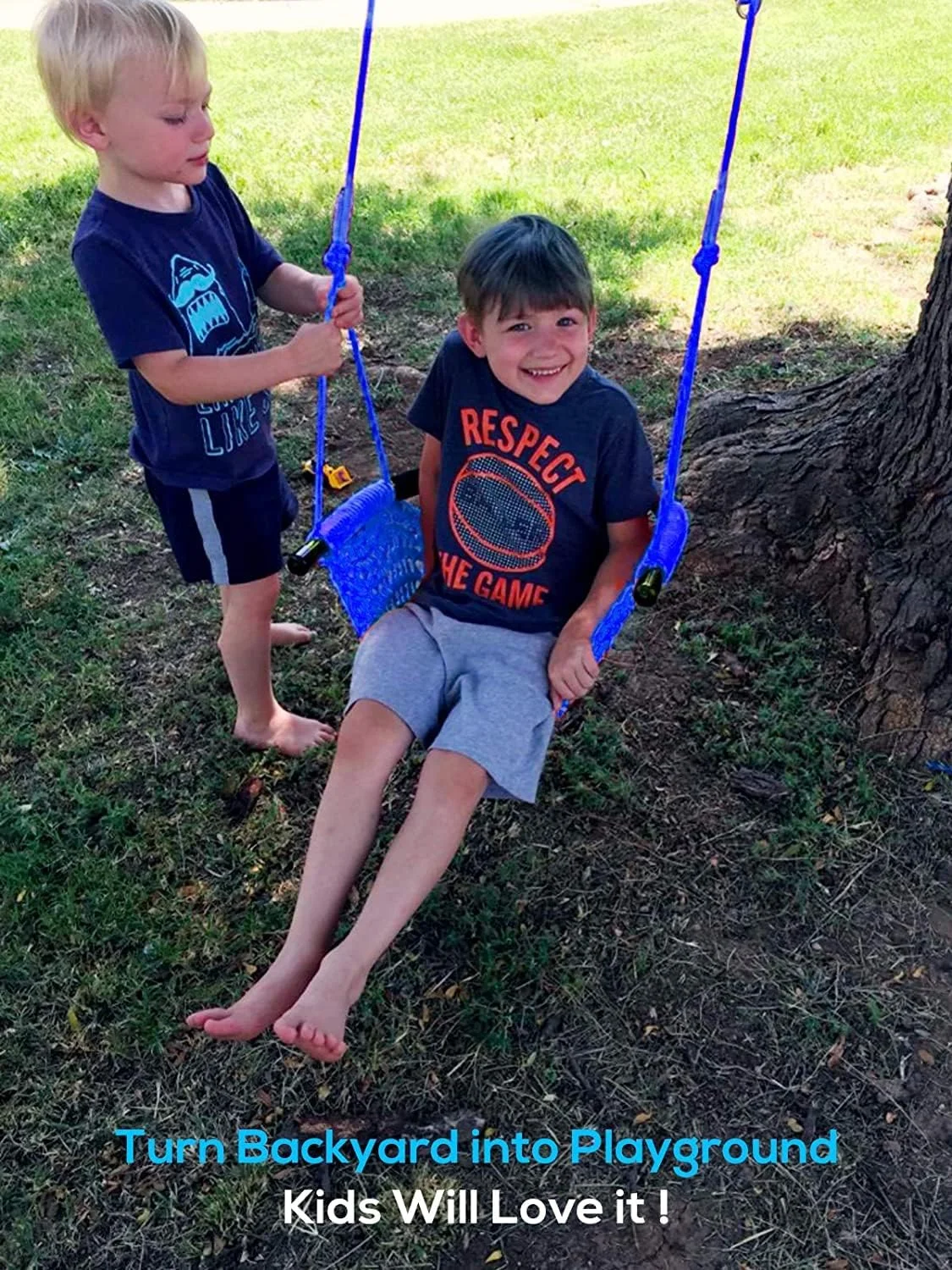 تاب بازی کودک موفیش، تاب دست ساز سرپوشیده کودک با طناب قابل تنظیم، تاب درختی فضای باز، تاب پشتی کودک برای زمین بازی (آبی)