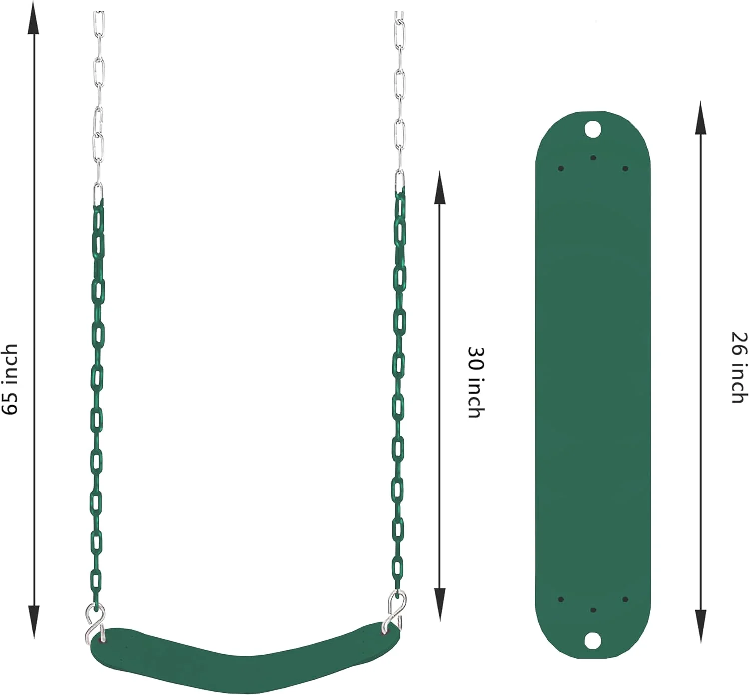 تاب بازی، تاب حسی درمانی، زنجیر آهنی با روکش مقاوم 167 سانتی‌متری، لوازم جانبی ست تاب فضای باز با قلاب و تسمه آویز (سبز)