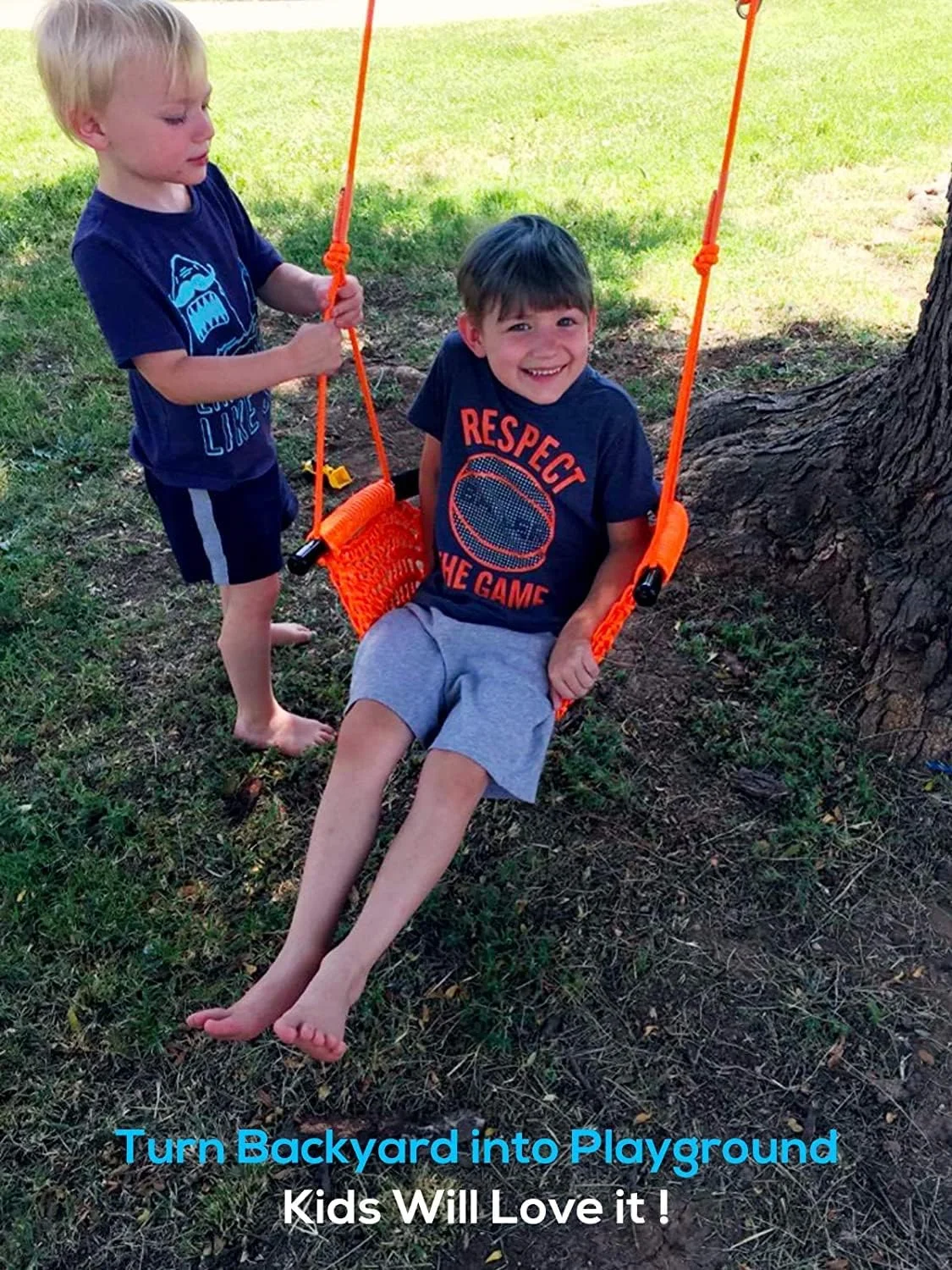 تاب بازی کودک موفیش، تاب دست ساز سرپوشیده کودک با طناب قابل تنظیم، تاب بازی درختی برای حیاط خلوت و زمین بازی کودکان (نارنجی)