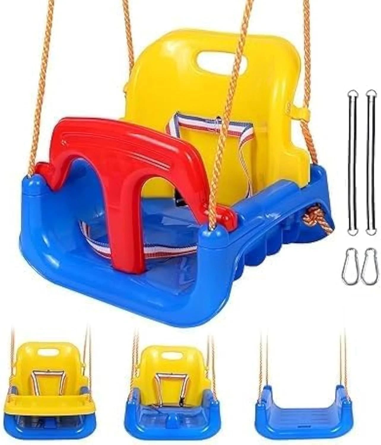 تاب پلاستیکی 3 در 1 کودکان MONOCUS™، بادوام و محکم، تاب چند منظوره کودک برای داخل و خارج از خانه، تاب آویز صندلی سنگین غیر سمی برای زمین بازی، نوزادان، کودکان نوپا، کودکان، سازگار با محیط زیست