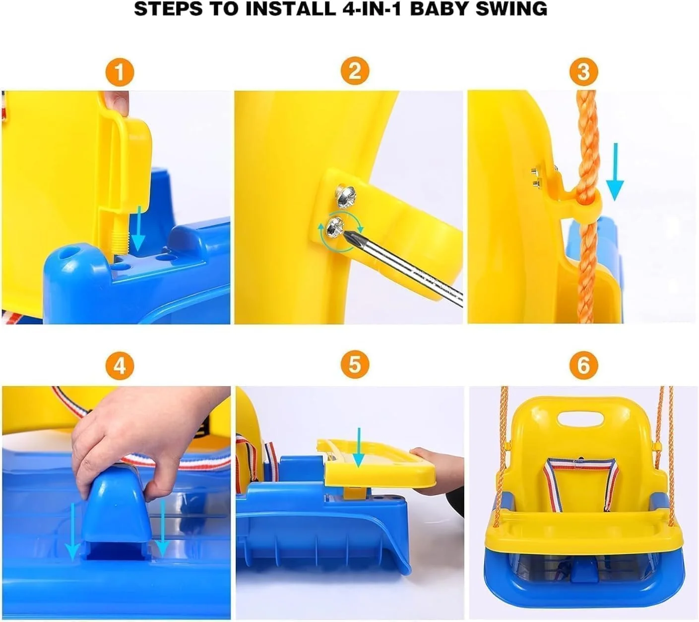 تاب پلاستیکی 3 در 1 کودکان MONOCUS™، بادوام و محکم، تاب چند منظوره کودک برای داخل و خارج از خانه، تاب آویز صندلی سنگین غیر سمی برای زمین بازی، نوزادان، کودکان نوپا، کودکان، سازگار با محیط زیست