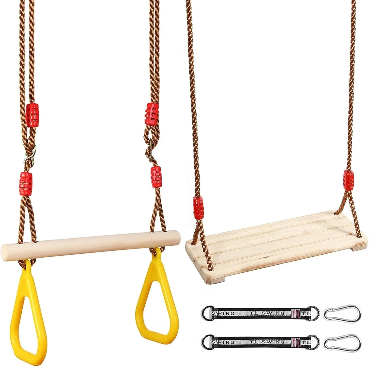 تاب چوبی صندلی دار فضای باز، تاب تخته ای، تاب چوبی، تخته تاب چوبی با کارابین استیل ضد زنگ و طناب کنفی برای تاب باغی کودکان و بزرگسالان