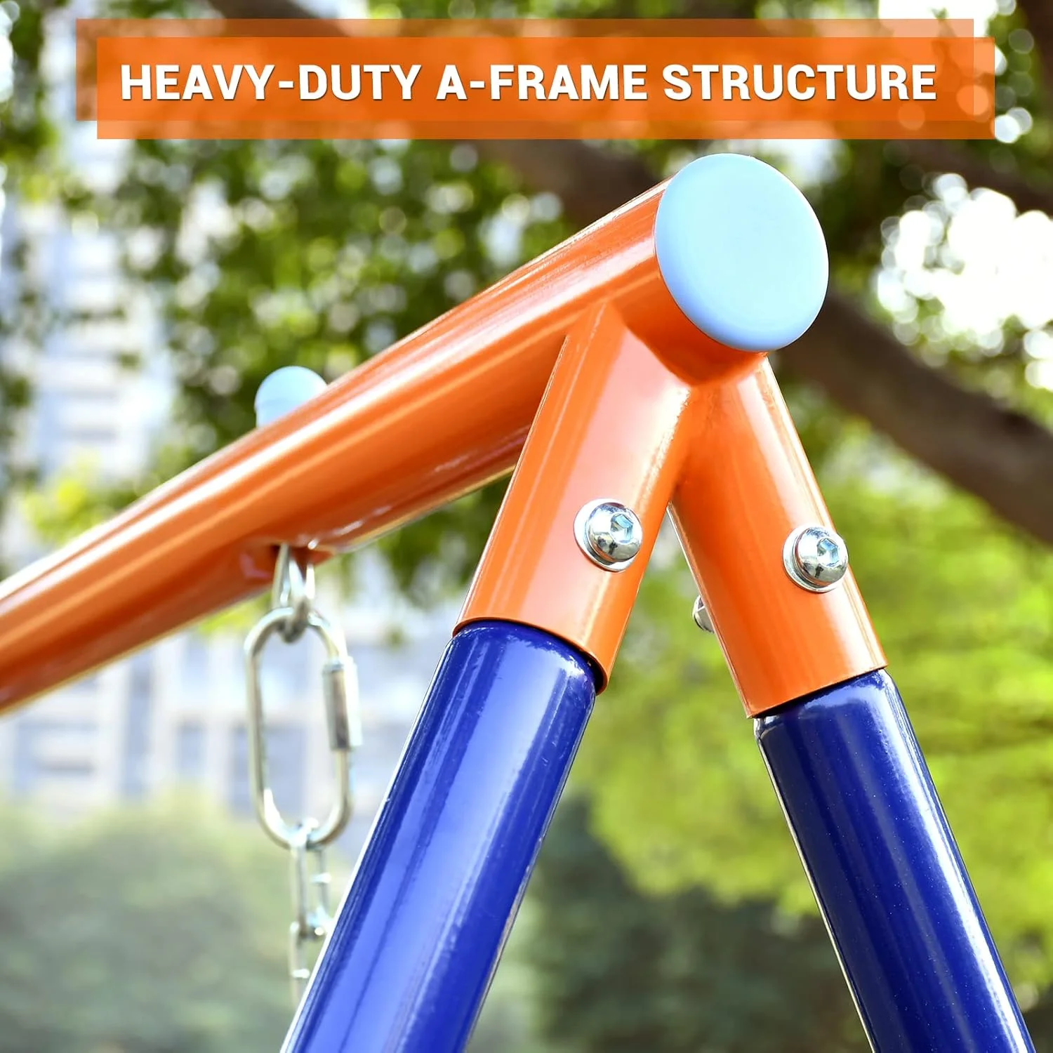 مجموعه تاب یاکول برای حیاط خلوت، مجموعه تاب با تحمل وزن 200 کیلوگرم با پایه فلزی سنگین A شکل برای فضای باز، 1 عدد تاب بشقابی و 1 عدد صندلی تاب