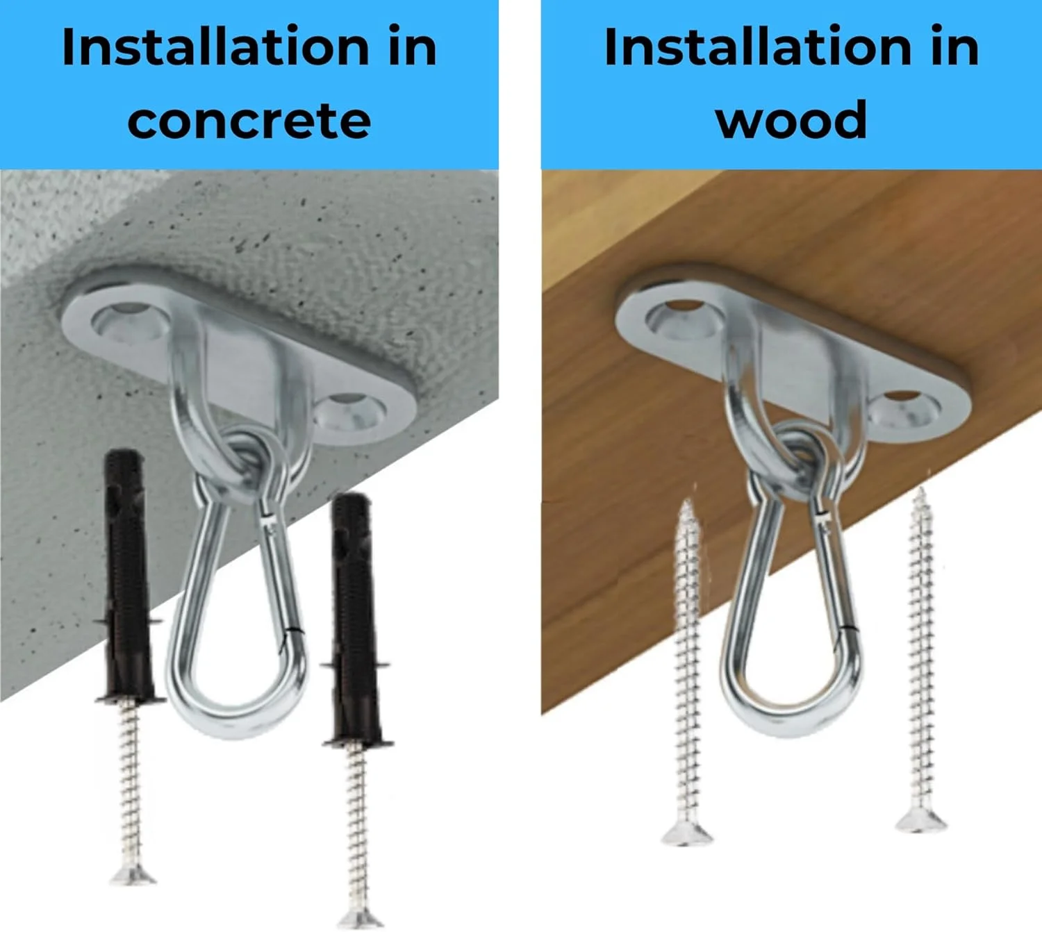 قلاب سقفی مامویی، ست قلاب تاب، تاب 400 کیلوگرمی، پایه سقفی، قلاب آویز برای بتن، برای چوب، اتصال تاب، تخت آویز، کیسه بوکس، صندلی عرشه، نگهدارنده کیسه بوکس